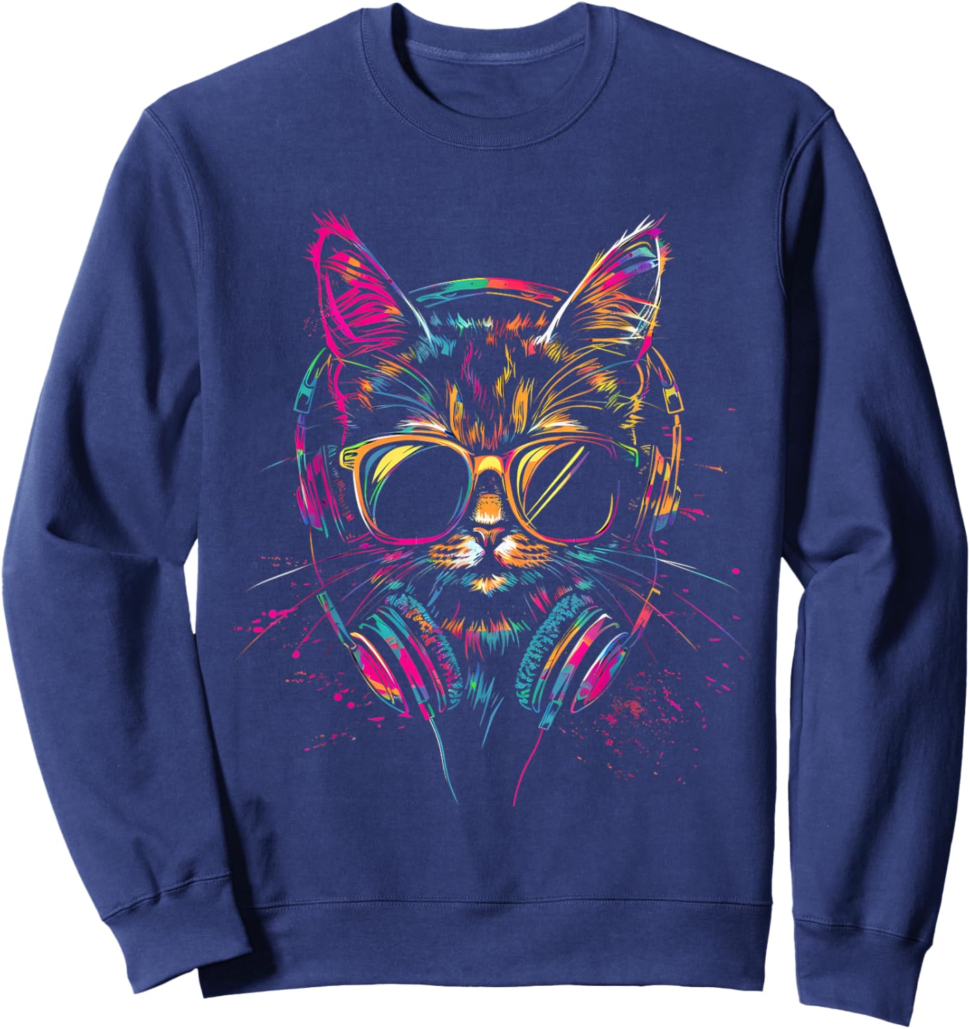 DJ Cat Techno EDM Cat Music DJ Music Headphones Beatmaker Sweatshirt - Sweatshirt | Navy