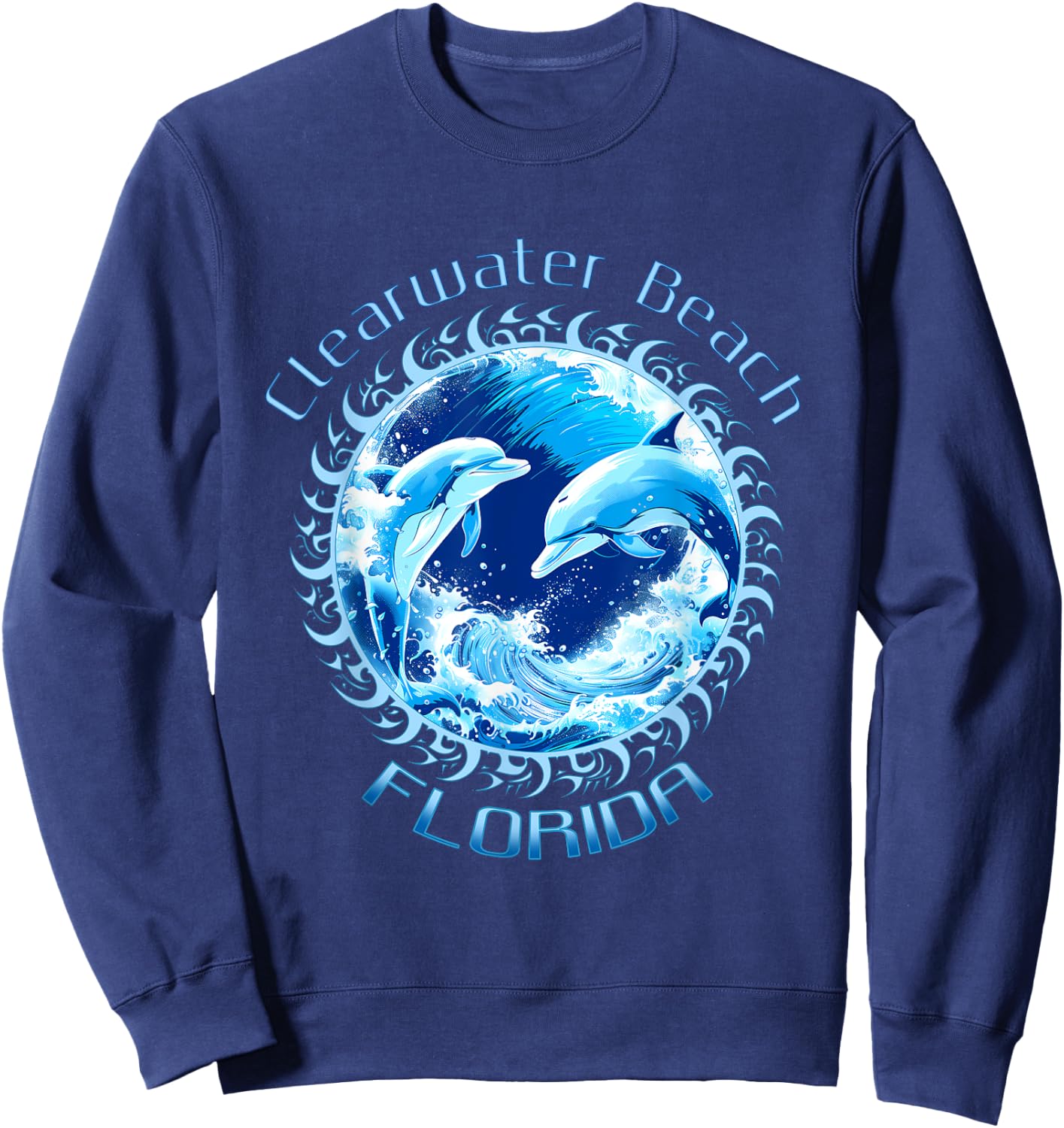 Cute Ocean Dolphin Lovers Clearwater Beach Florida Vacation Men Women Kids Sweatshirt - Sweatshirt | Navy