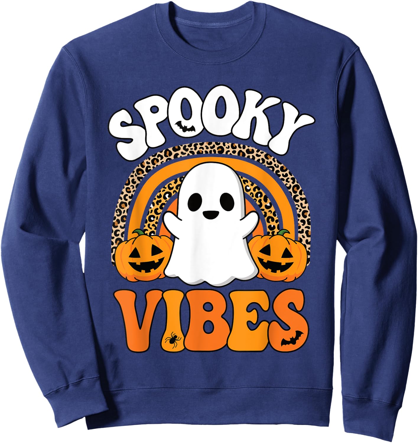 Spooky Vibes Ghost Pumpkin Halloween Rainbow Men Women Kids Sweatshirt - Sweatshirt | Navy