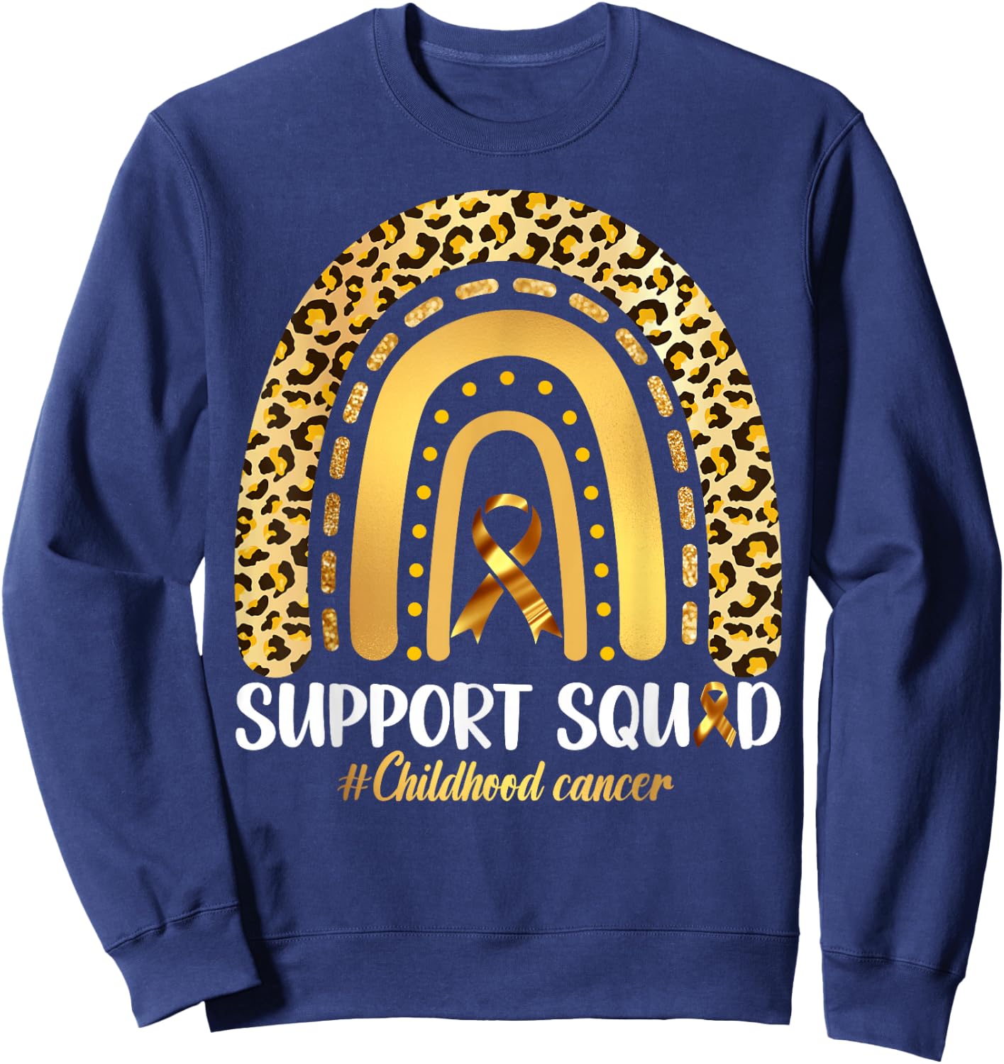Support Squad Gold Ribbon Childhood Cancer Awareness Rainbow Sweatshirt - Sweatshirt | Navy