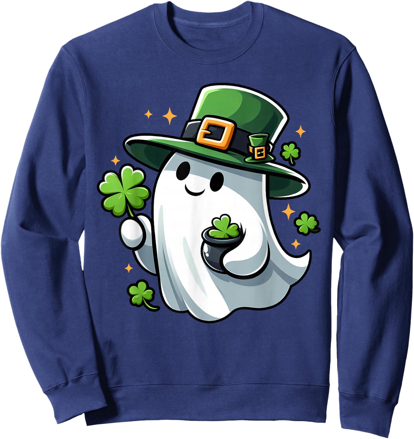 Saint Patricks Day Ghost Clover Pocket Cute My Boo Men Women Sweatshirt - Sweatshirt | Navy