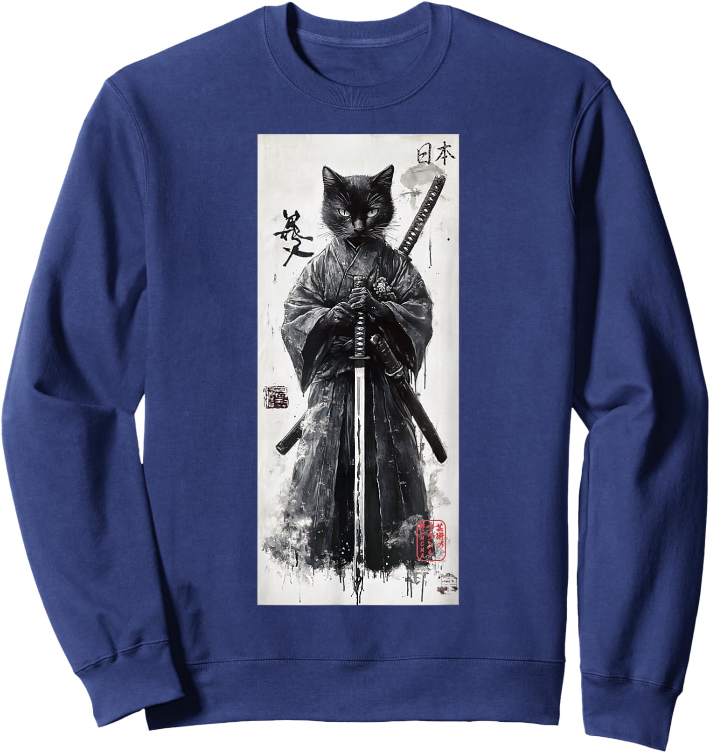 Samurai Cat Aesthetic - Japanese Streetwear Lofi Design Women Girls Kids Sweatshirt - Sweatshirt | Navy