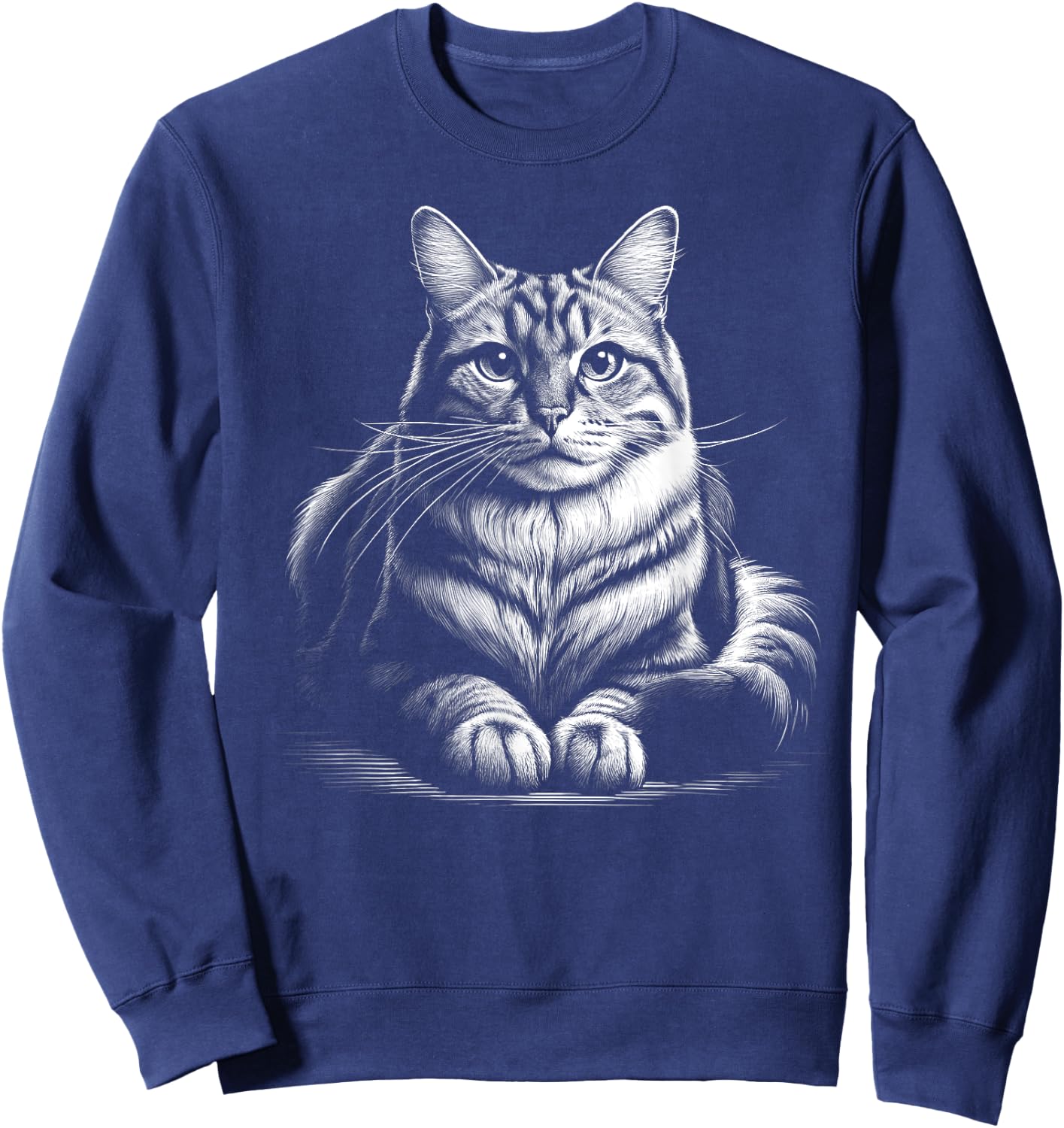 Cat in Lying Pose as Elegant Black and White Portrait Men Women Kids Sweatshirt - Sweatshirt | Navy