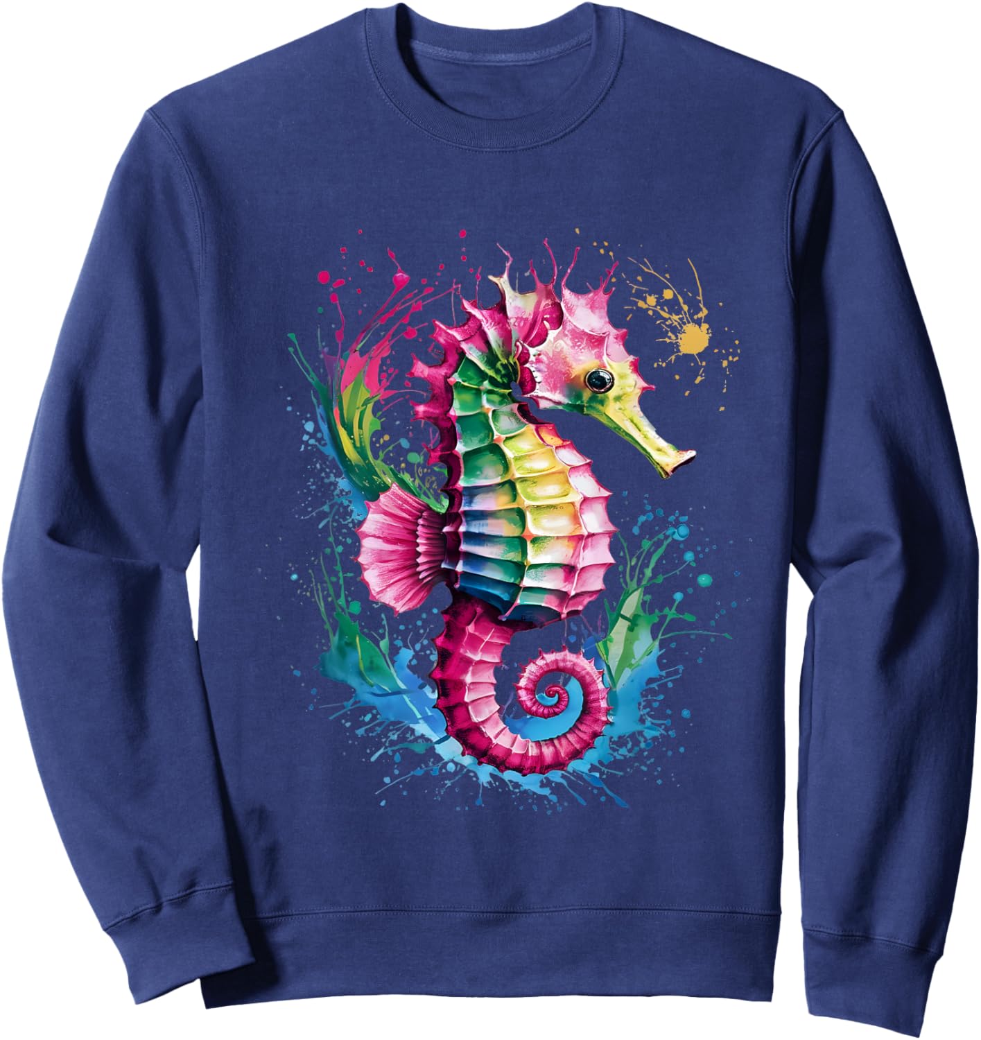 Seahorse Men Woman Colorful Watercolor Seahorse Sweatshirt - Sweatshirt | Navy