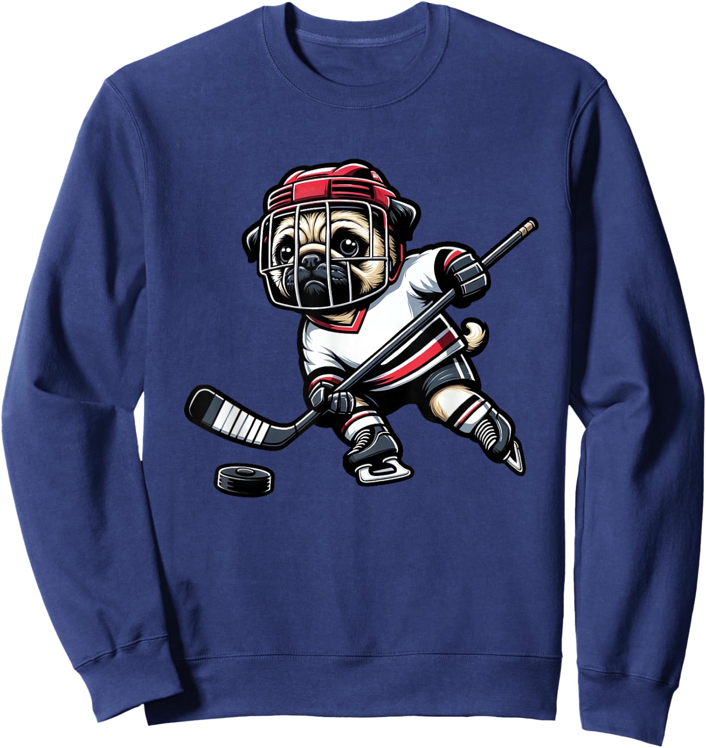 Cute Pug Hockey Player Dog Women Girls Kids Sweatshirt - Sweatshirt | Navy