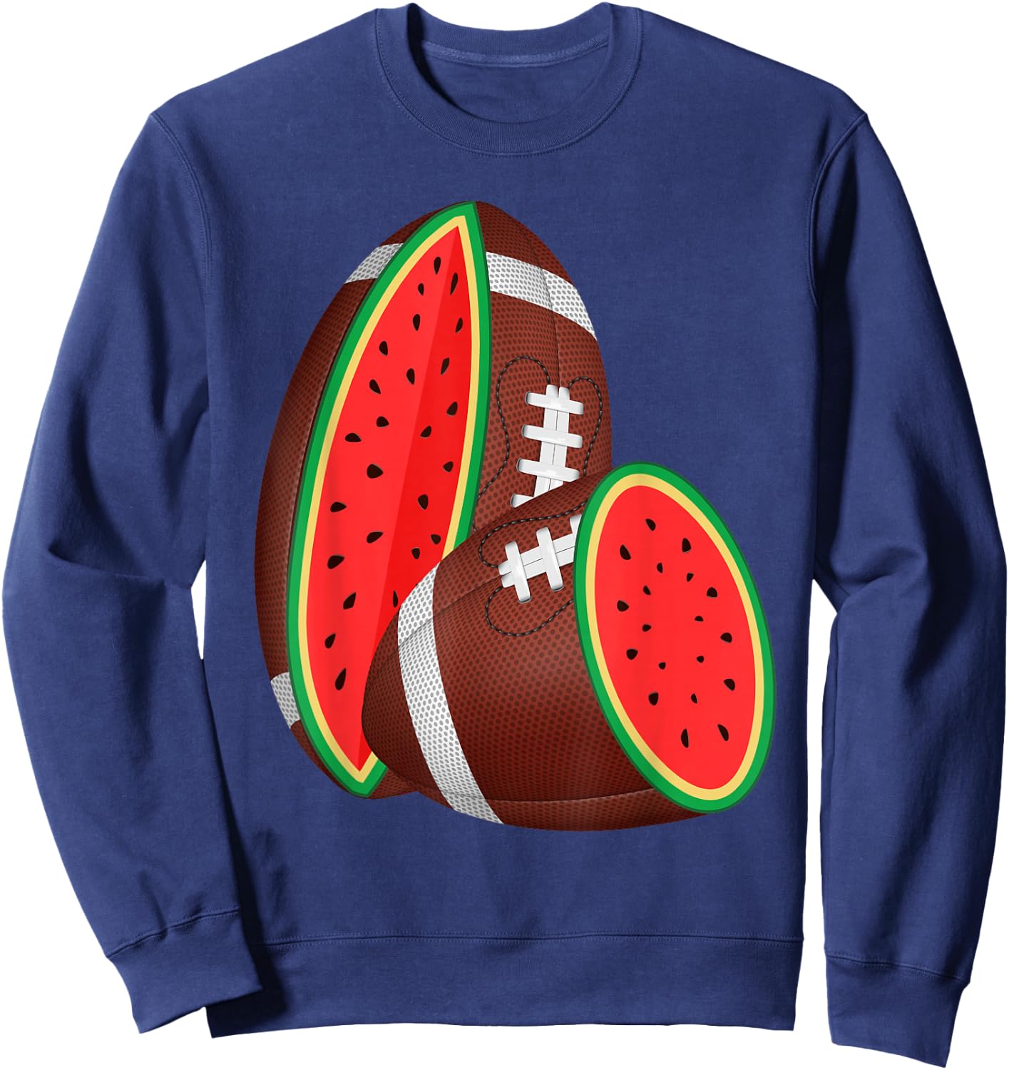 Funny Watermelon Football Ball Tropical Melon Summer Vibes Men Women Kids Sweatshirt - Sweatshirt | Navy