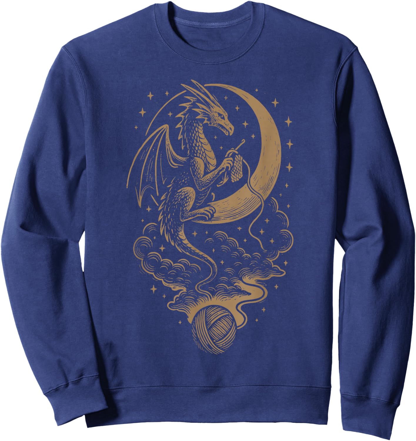 Dragon Moon Crocheting Mystical Astrology Crochet Knitting Sweatshirt - Sweatshirt | Navy