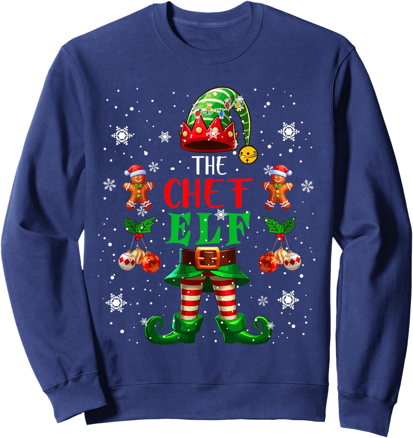 The Chef Elf Christmas Lights Costume Job Team Lover Sweatshirt - Sweatshirt | Navy