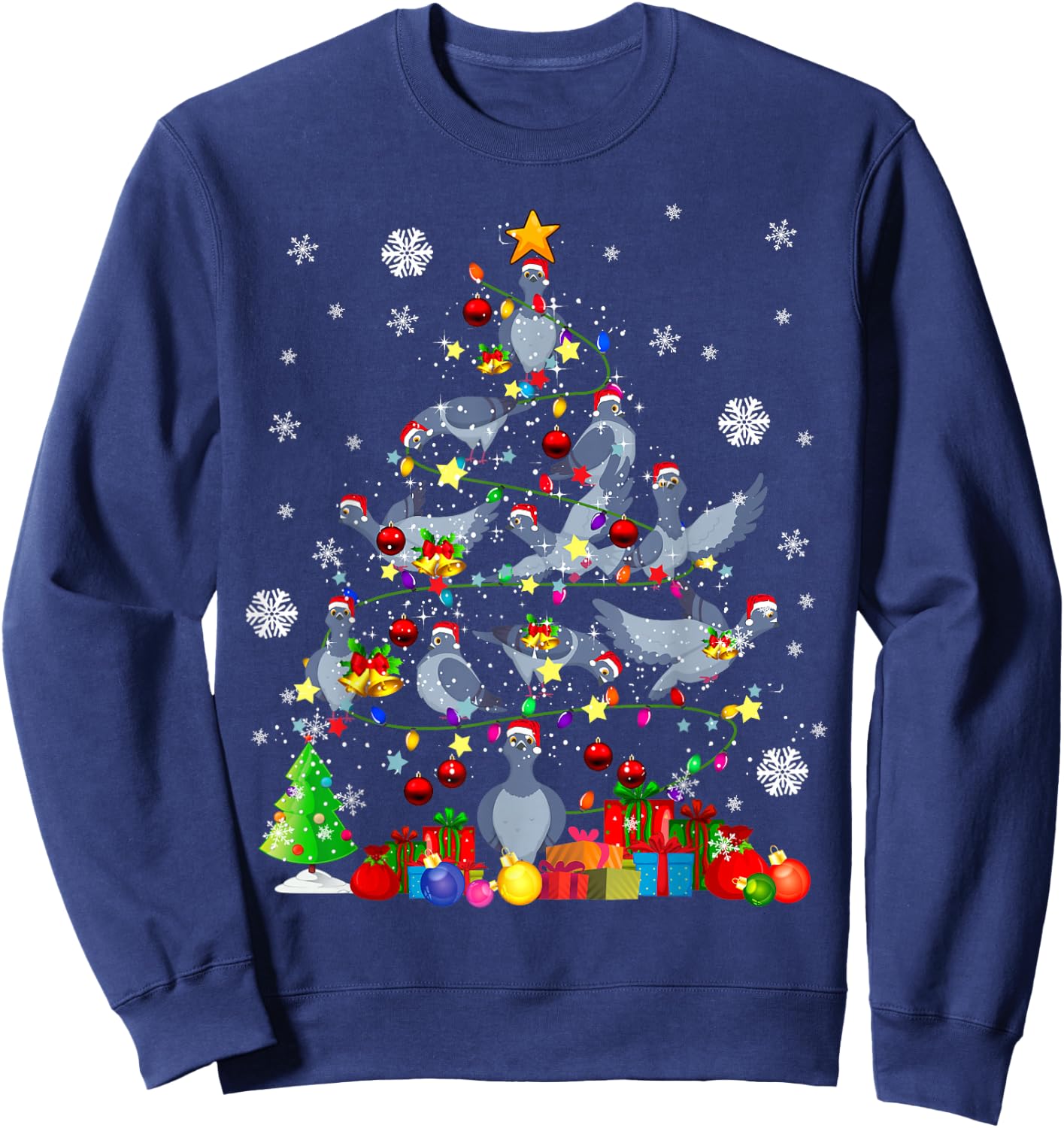 Christmas Tree Light Santa Pigeon Bird Lover Sweatshirt - Sweatshirt | Navy