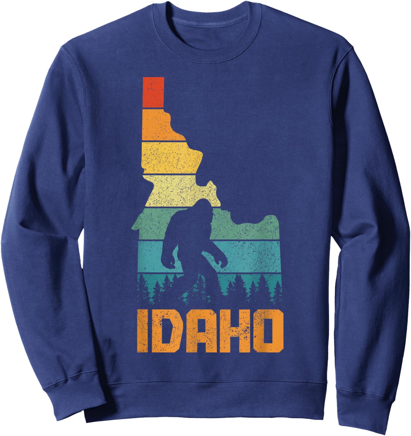 Idaho Bigfoot State Map Hunting Hunter Funny Pride Vintage Sweatshirt - Sweatshirt | Navy
