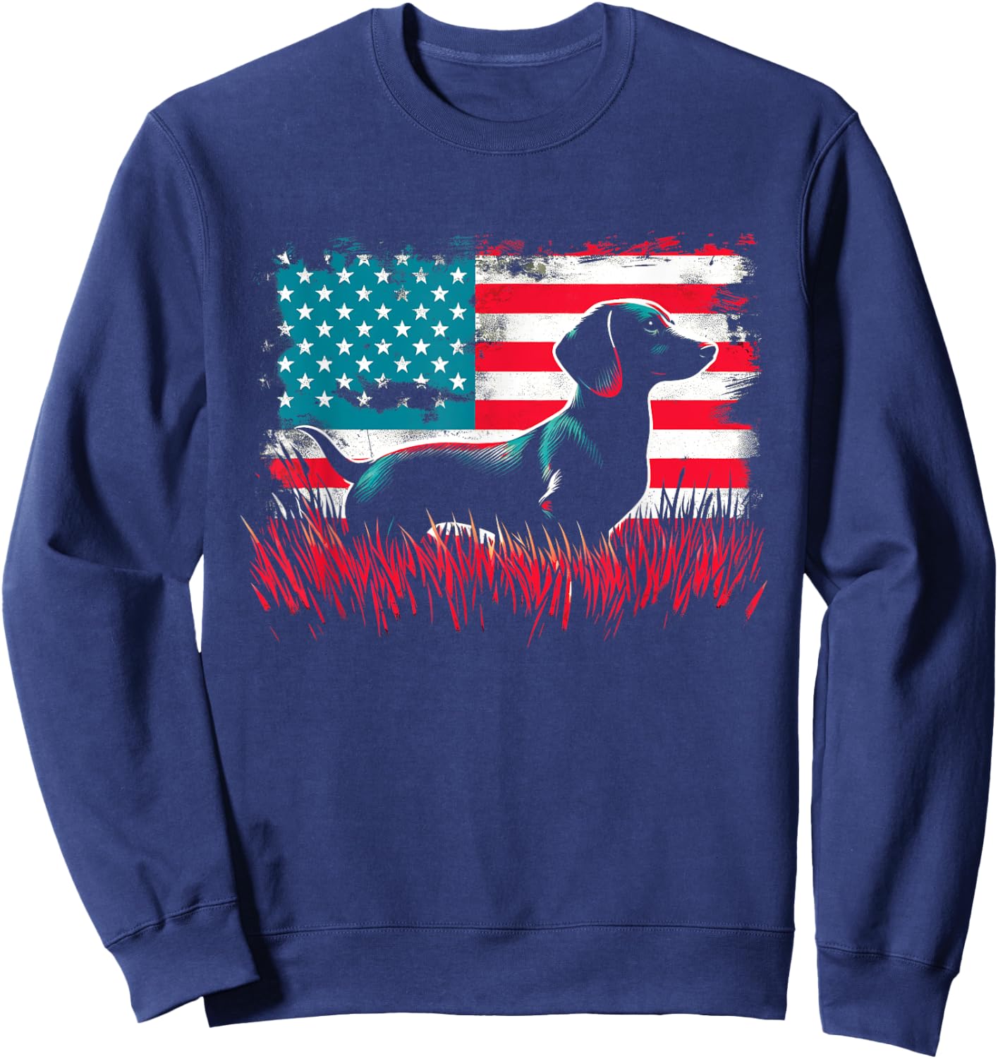 Dachshund American Flag - Patriotic USA Dog Lover Sweatshirt - Sweatshirt | Navy