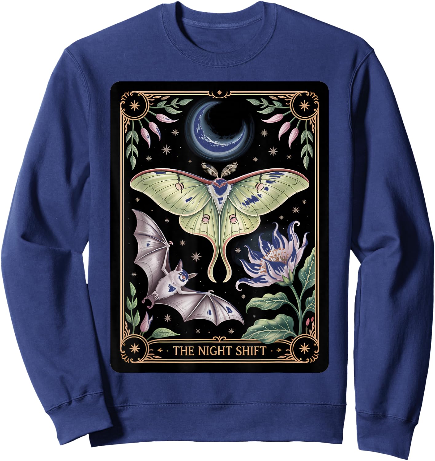 The Night Shift Mystical Luna Moth Bat Nocturnal Pollinator Sweatshirt - Sweatshirt | Navy