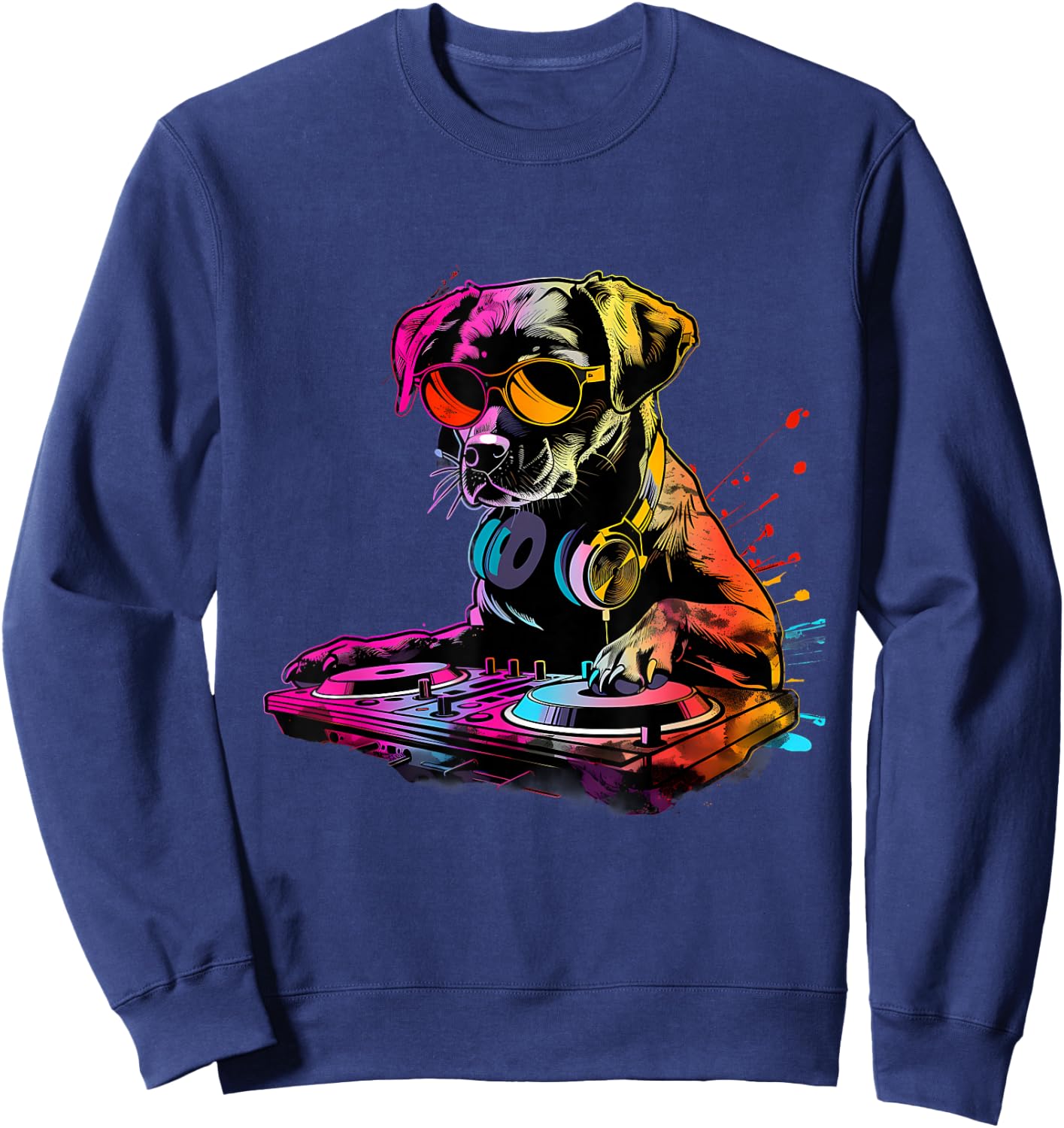 Dog Music DJ Turntable DJ Dog Artwork EDM Beatmaker Techno Sweatshirt - Sweatshirt | Navy