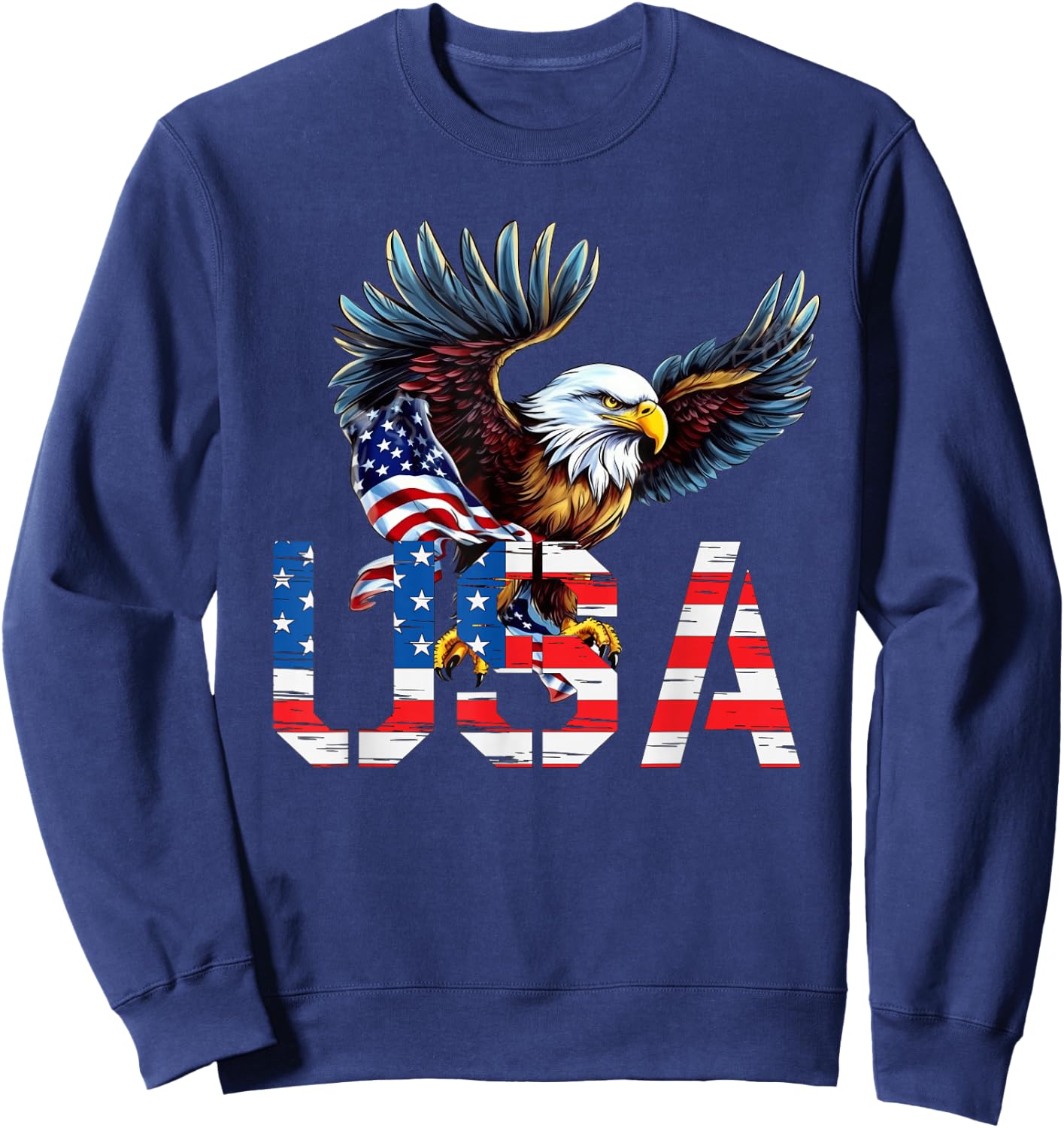 Happy 4th of July America Flag Patriotic Eagle USA Women Men Sweatshirt - Sweatshirt | Navy