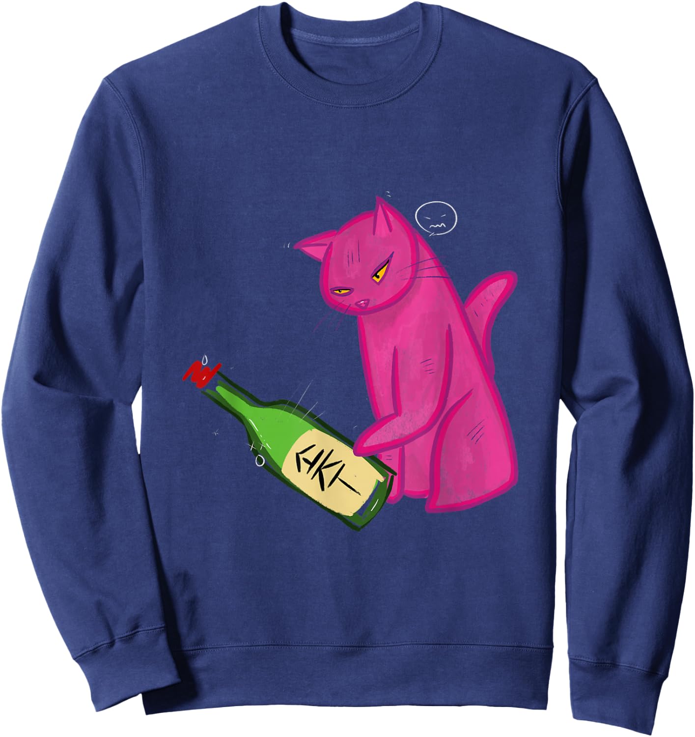 Pink Cat Tipping Soju Bottle Sweatshirt - Sweatshirt | Navy