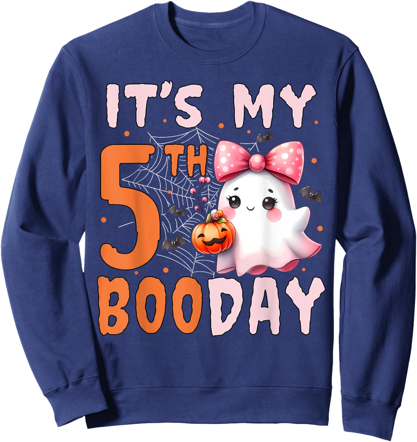 Its My Boo Day Cute Halloween 5th Birthday Ghost Bow Girl Sweatshirt - Sweatshirt | Navy