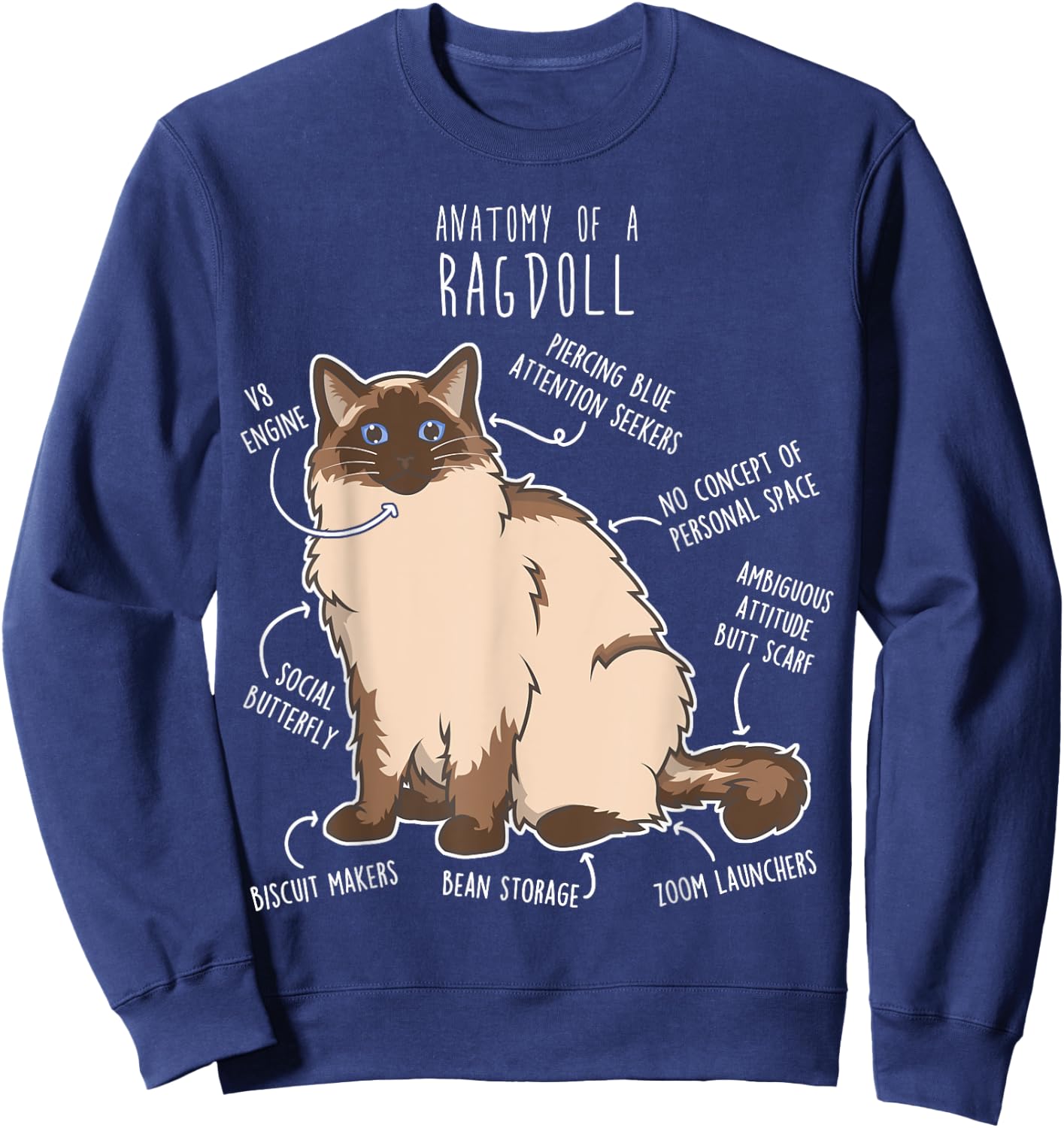 Ragdoll Cat Anatomy, Funny Cute Pet Mom Dad, Seal Point Sweatshirt - Sweatshirt | Navy