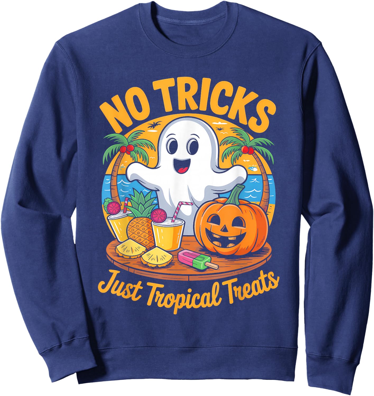 Cute Summerween Ghost Funny Beach Halloween Sweatshirt - Sweatshirt | Navy