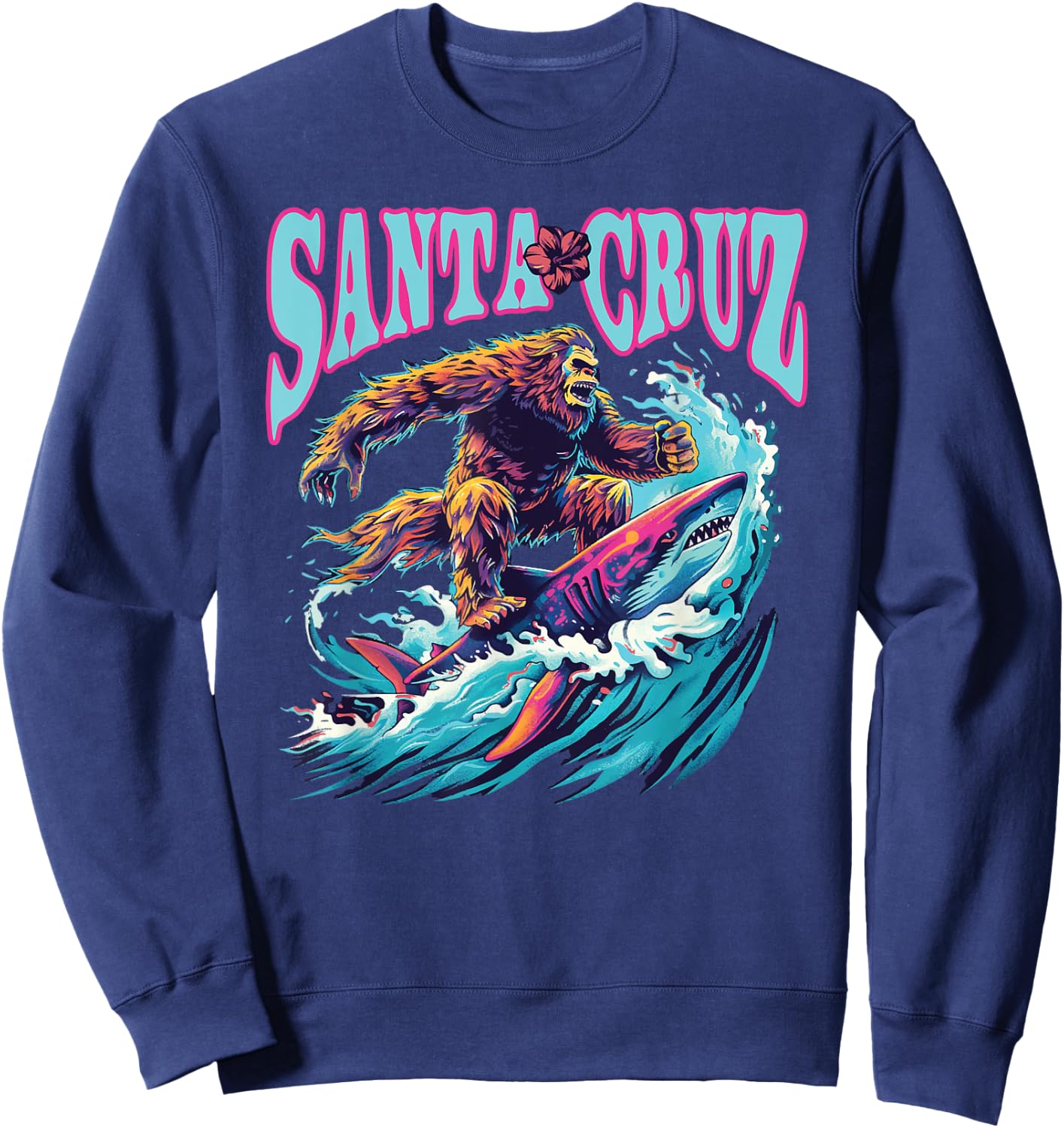 Santa Cruz California Summer Surfing Bigfoot Shark Women Kids Sweatshirt - Sweatshirt | Navy