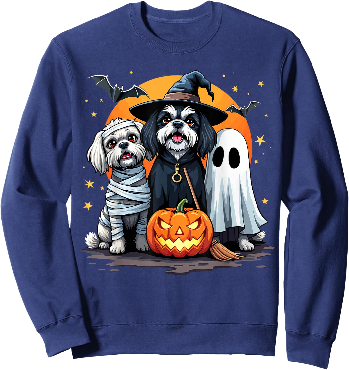 Shih Tzu Halloween Costume Mummy Witch Ghost Dog Lover Men Women Kids Sweatshirt - Sweatshirt | Navy