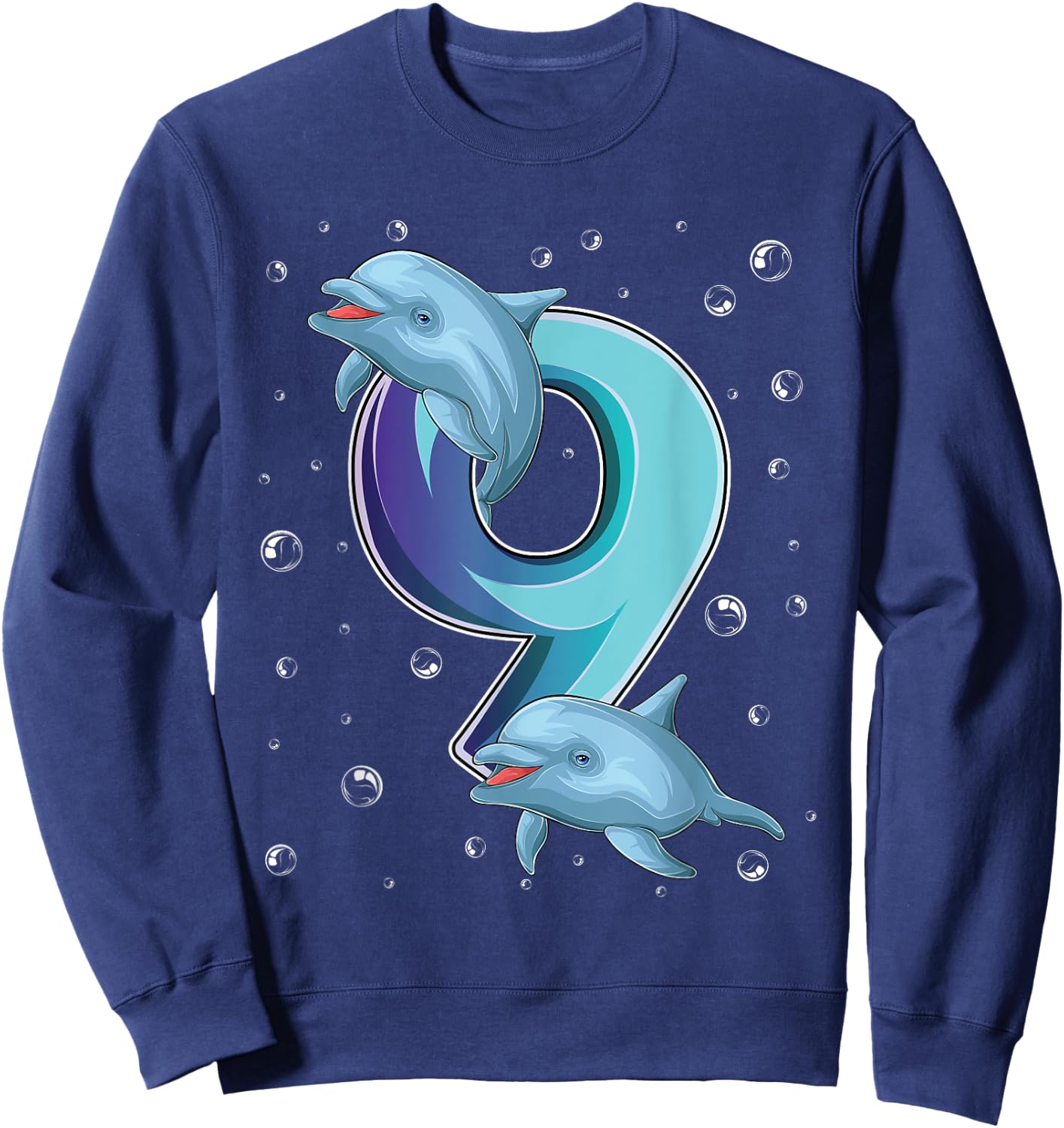 9 Year Old Dolphin 9th Birthday Girl Party Dolphin Lover Sweatshirt - Sweatshirt | Navy