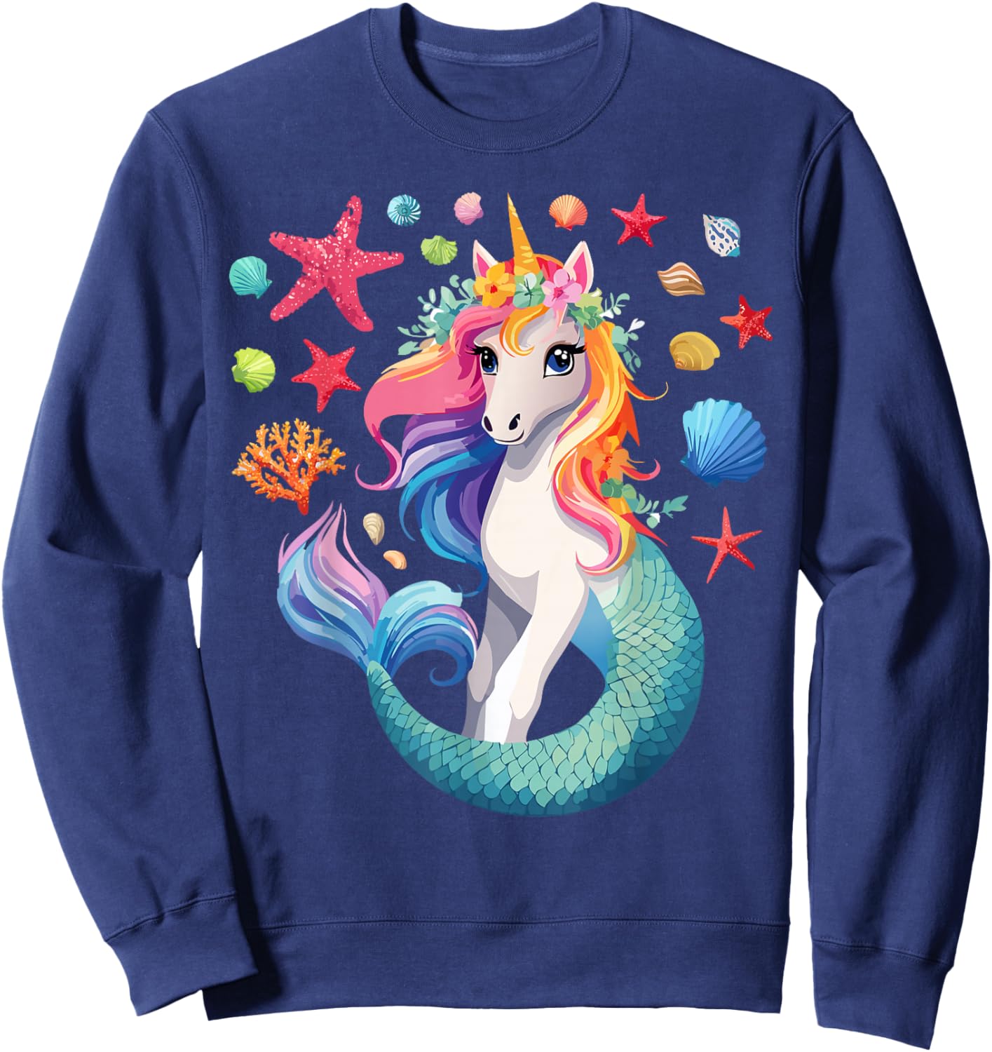 Mermicorn Unicorn Mermaid Lover Seashells Starfish Sweatshirt - Sweatshirt | Navy
