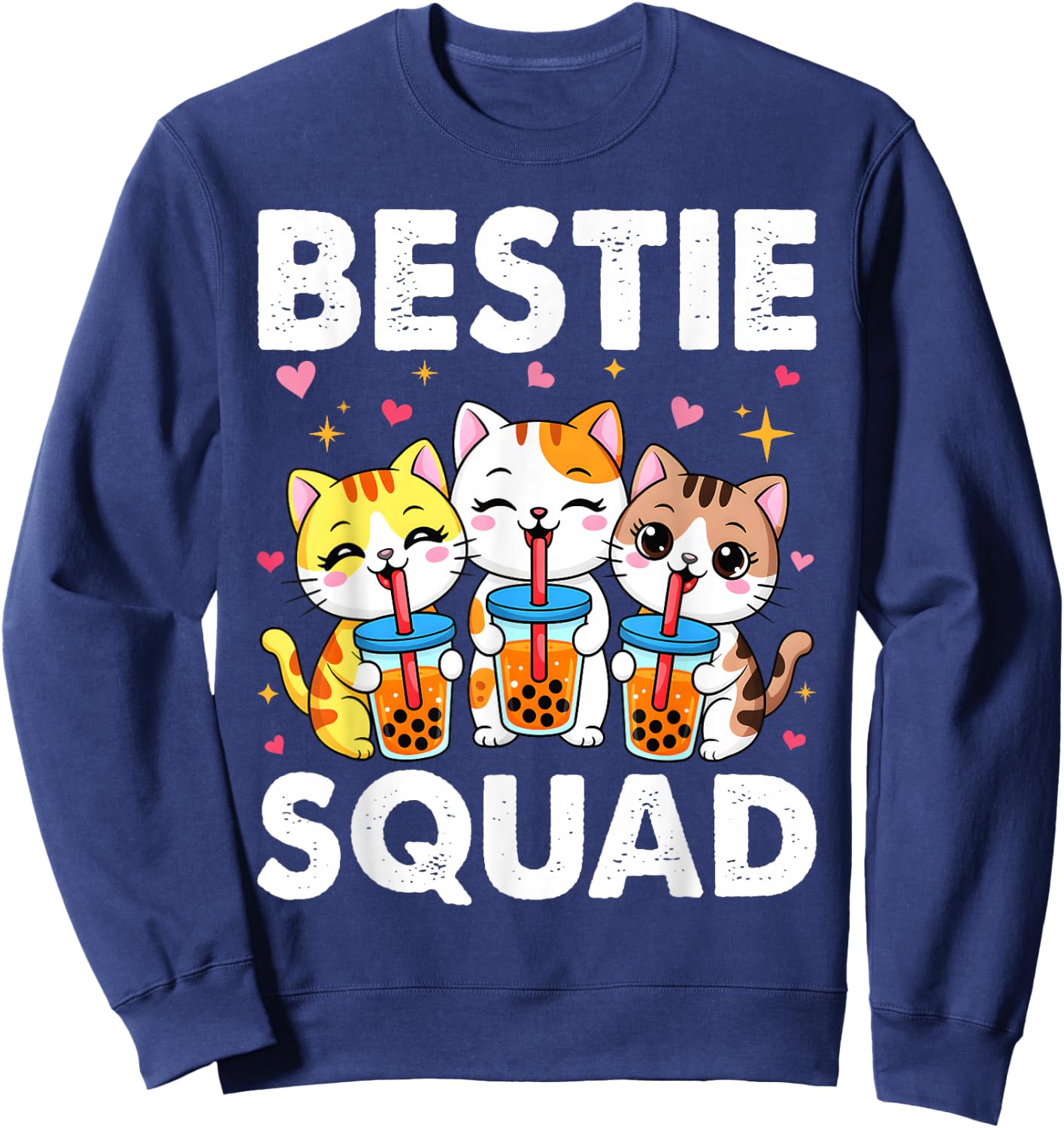Bestie Squad Twinning Best Friend Matching Girls Twin Cats Sweatshirt - Sweatshirt | Navy
