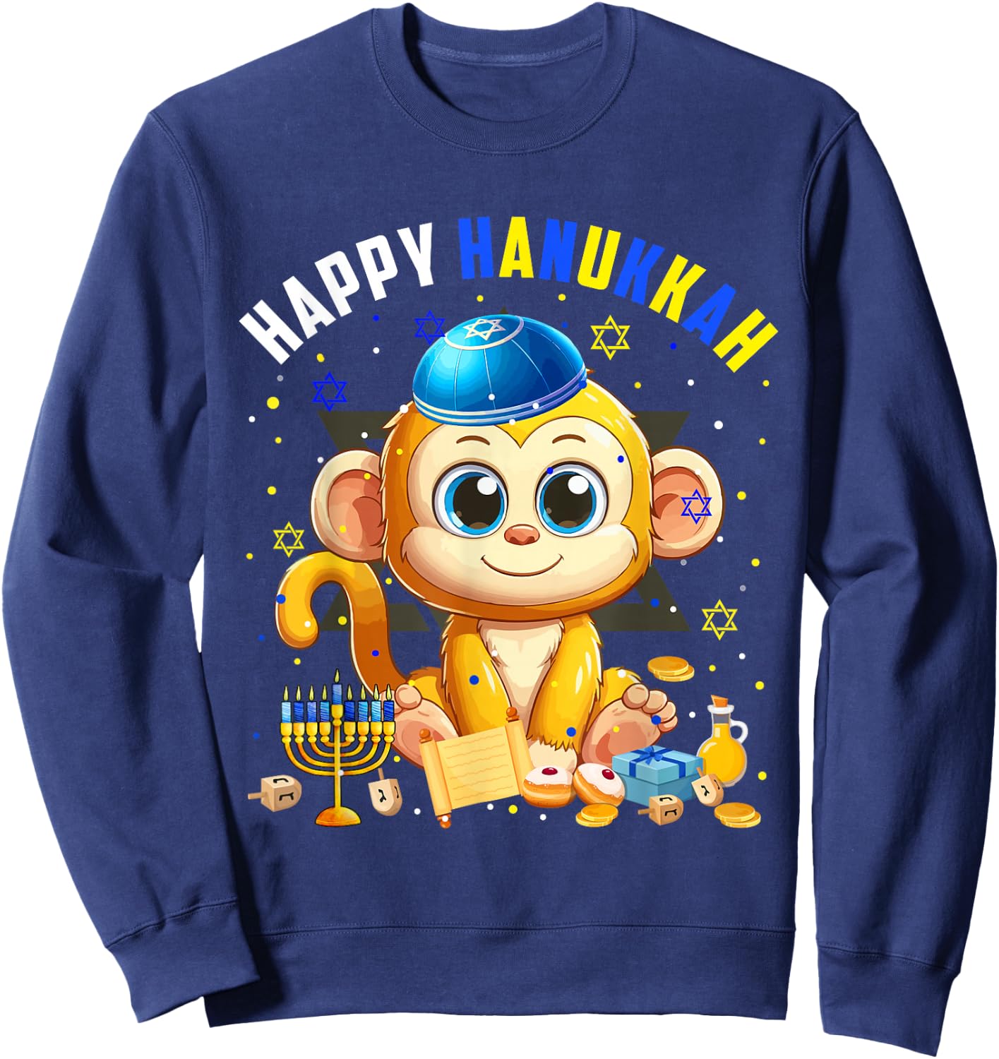 Happy Hanukkah Monkey Costume Jewish Symbols Menorah Lover Sweatshirt - Sweatshirt | Navy