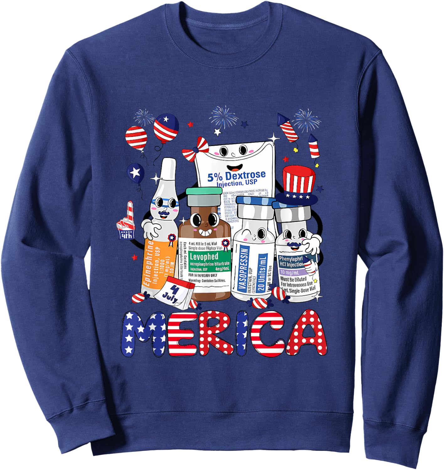 4th of July Red White Icu Nurse Care Er Ed Rn Micu Cvicu Women Men Sweatshirt - Sweatshirt | Navy