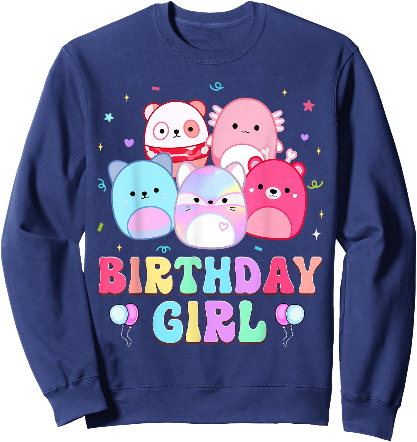 Happy Birthday Girl Squish Squad Mallow Girls Kids Birthday Sweatshirt - Sweatshirt | Navy