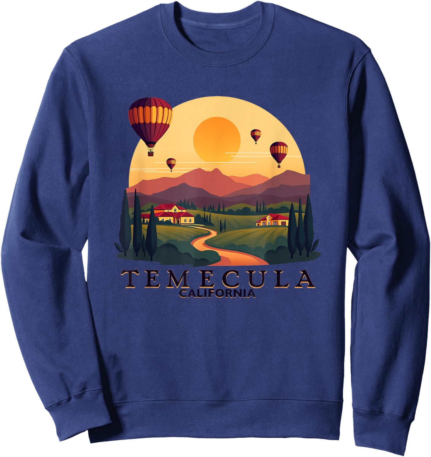 Temecula California Hot Air Balloon Winery Scenic Sunset Sweatshirt - Sweatshirt | Navy