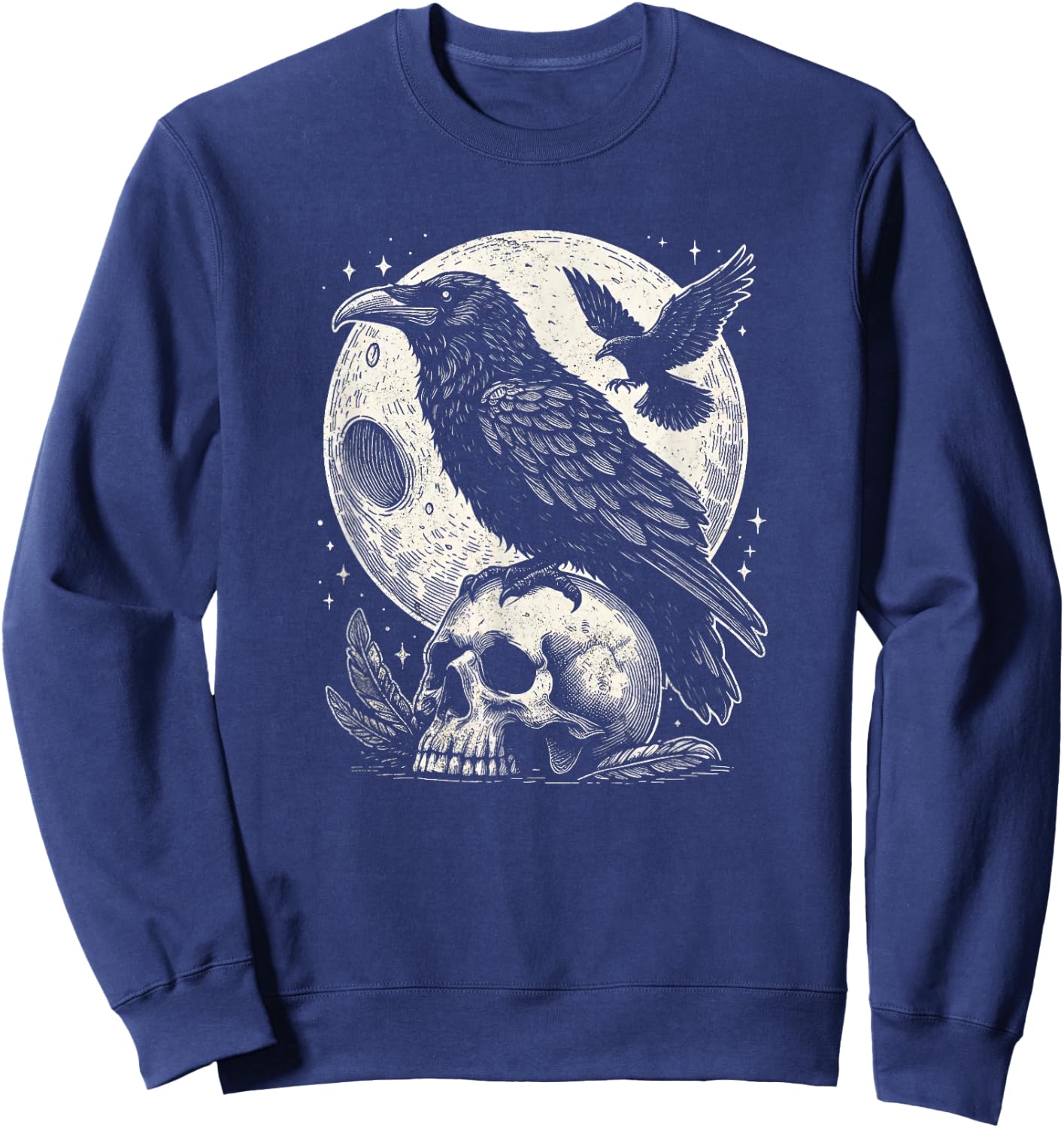 Gothic Raven Skull And Moon Art Crow Design Sweatshirt - Sweatshirt | Navy
