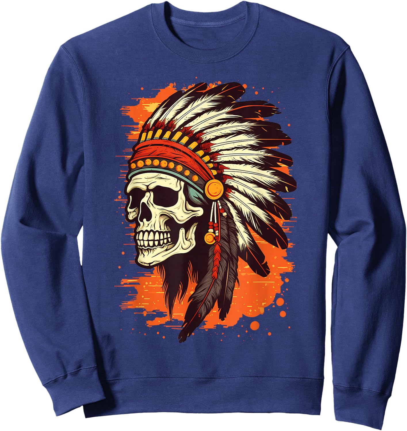 Indian Skull Indian Headdress Skull Chief Shirt Sweatshirt - Sweatshirt | Navy