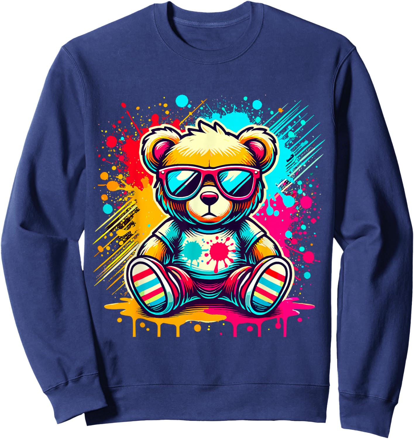 Colorful Teddy Bear with Sunglasses Sweatshirt - Sweatshirt | Navy