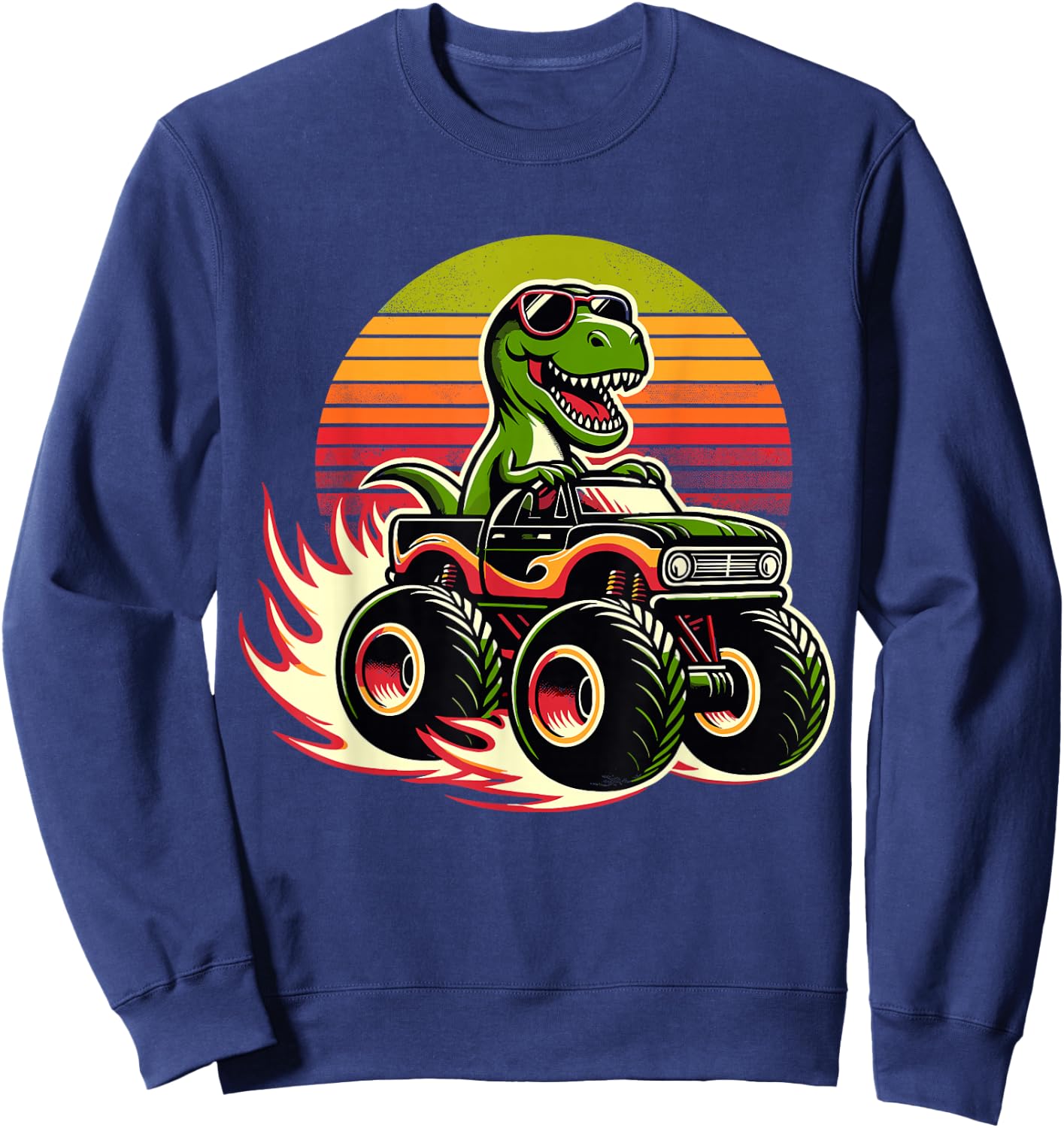 Dinosaur Sunglasses Retro Monster Truck Sweatshirt - Sweatshirt | Navy
