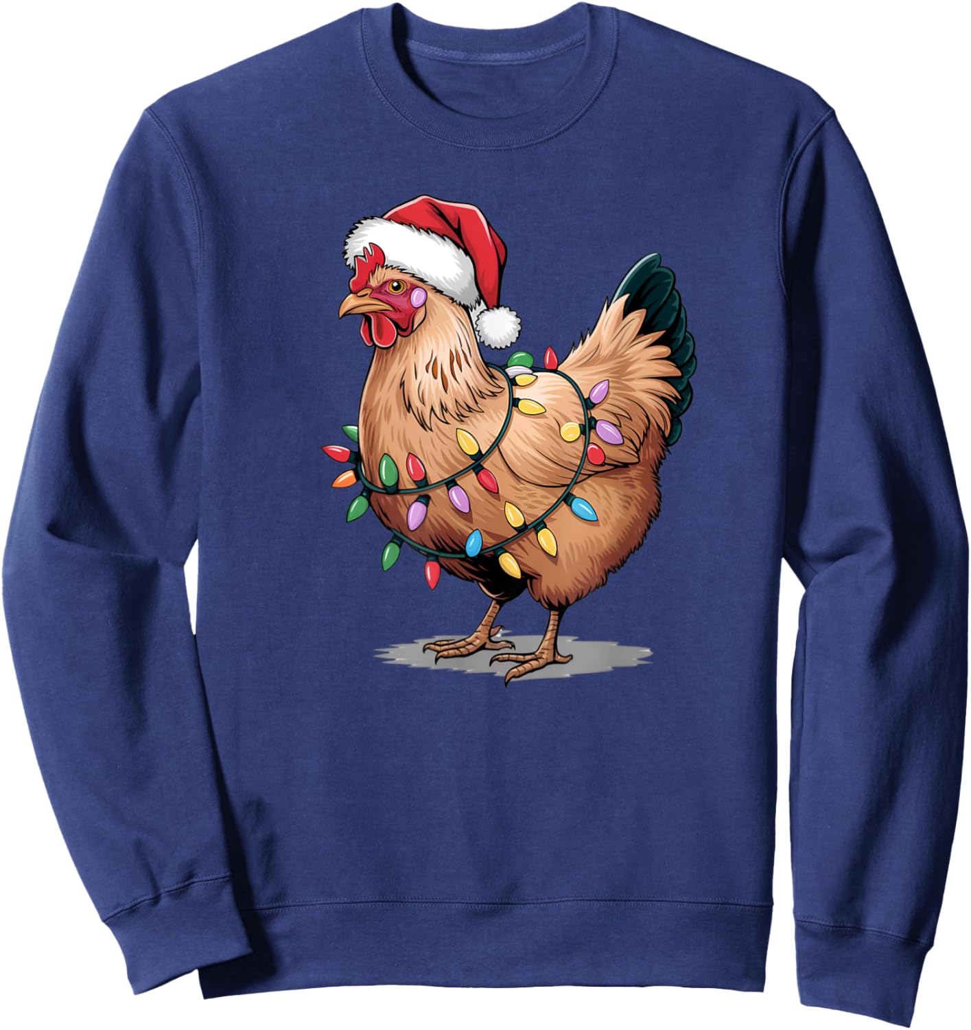 Funny Christmas Chicken Christmas Lights Kids Women Men Sweatshirt - Sweatshirt | Navy