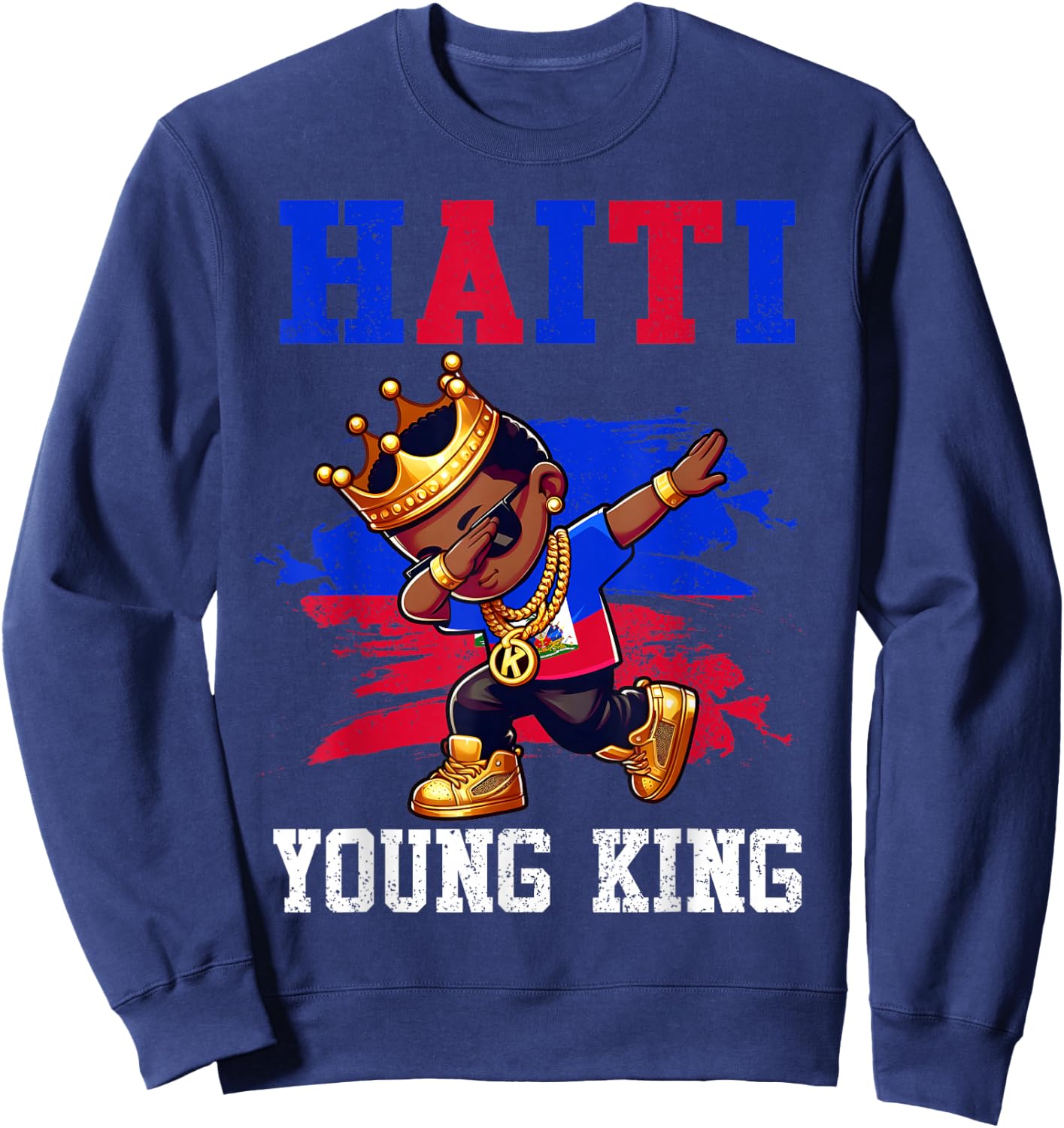 Haiti Young King Haitian Boy African Proud Haitian Flag Sweatshirt - Sweatshirt | Navy
