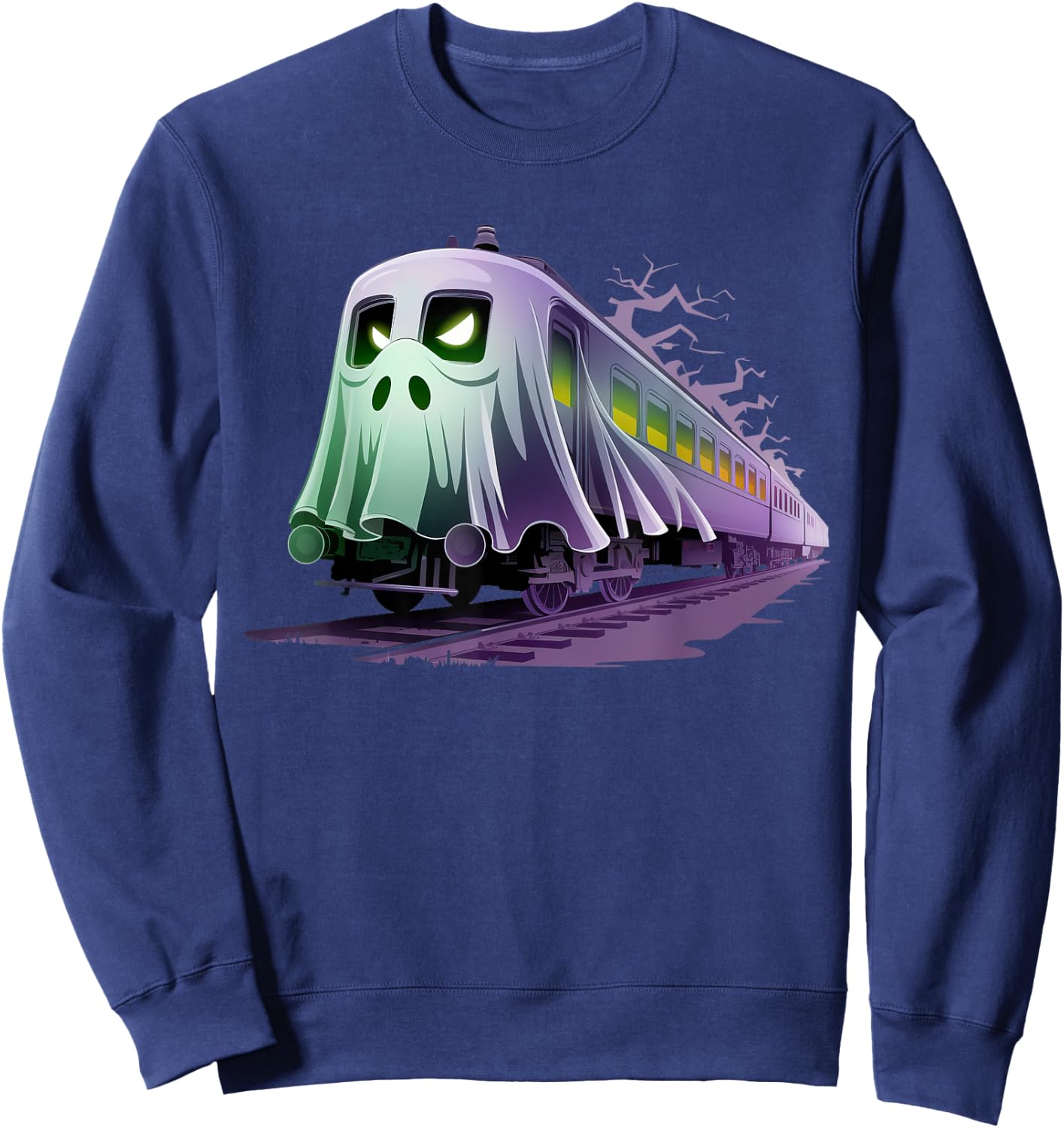 Scary Train Ghost Railroad Funny Halloween Boys Kids Sweatshirt - Sweatshirt | Navy
