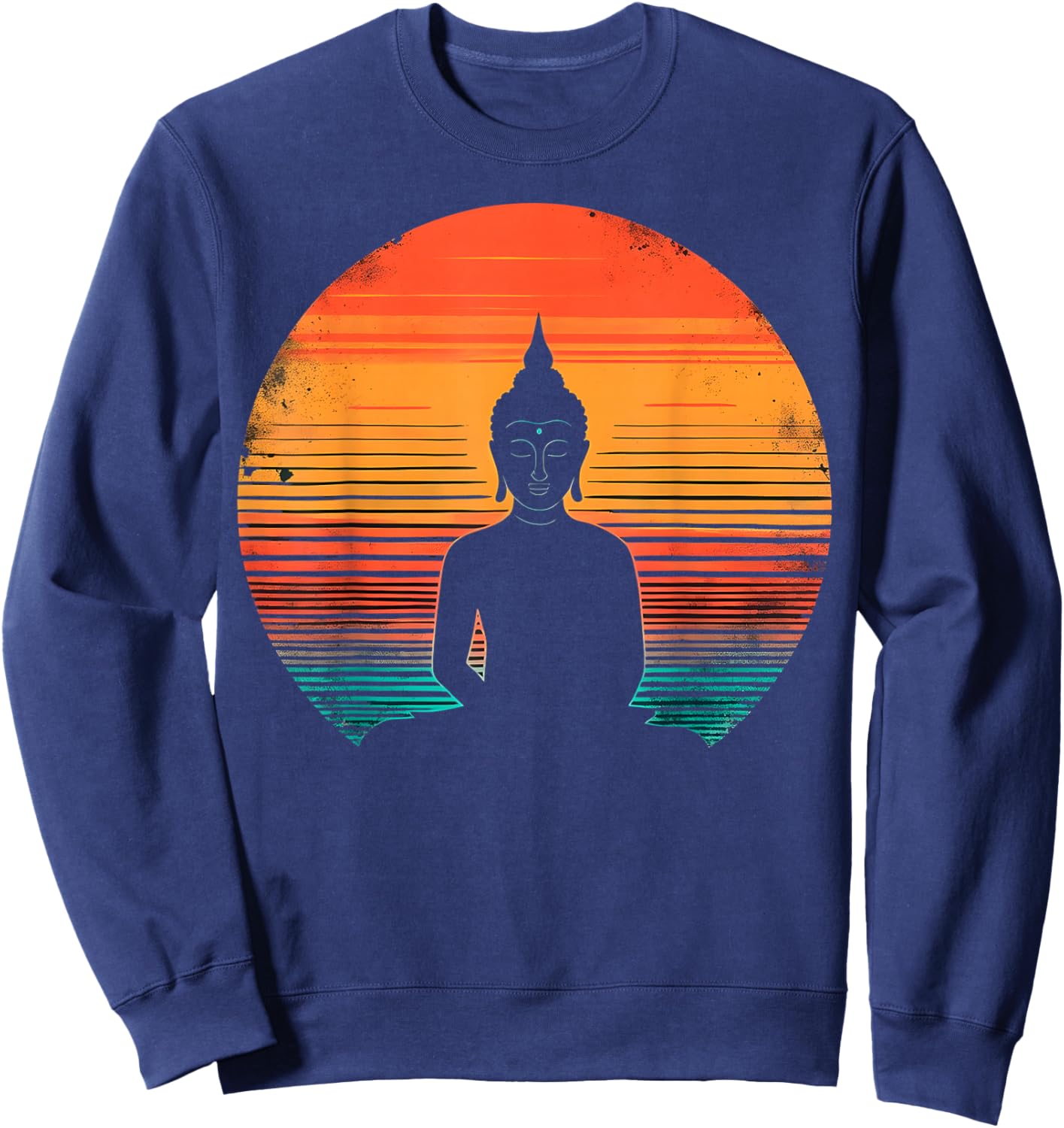 Retro Sunset Buddha Meditation Spiritual Sweatshirt - Sweatshirt | Navy