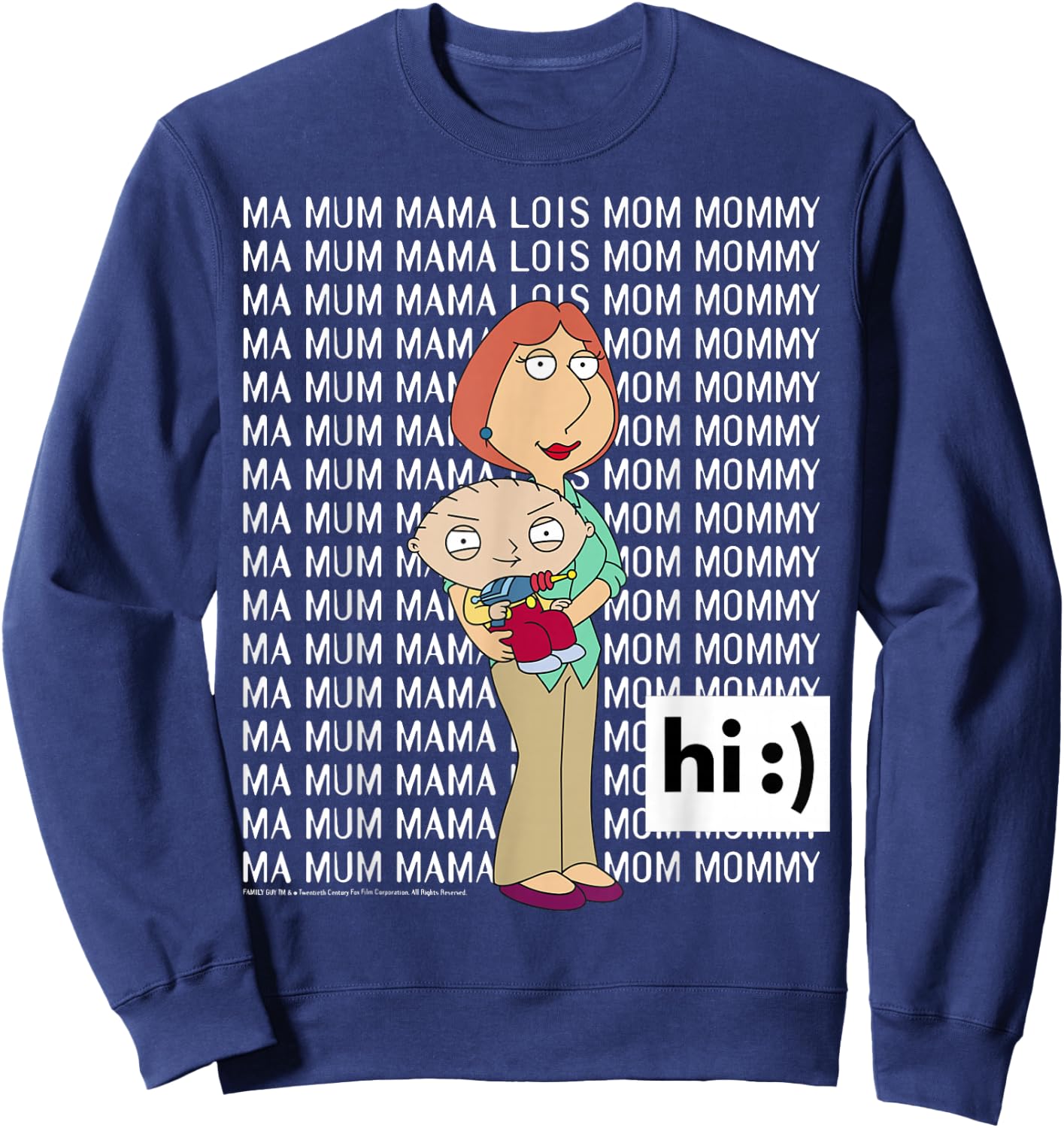Family Guy Lois Stewie Ma Mum Mama Mom Big Chest Text Logo Sweatshirt - Sweatshirt | Navy