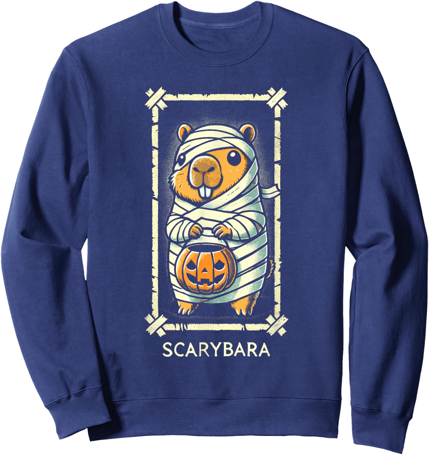 Cute Capybara Mummy Trick or Treat Halloween Funny Capybara Sweatshirt - Sweatshirt | Navy