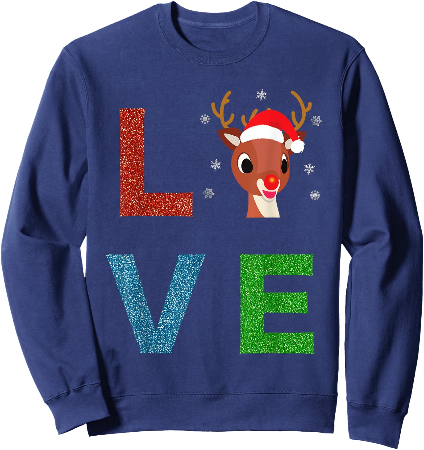 Rudolph Red Nosed Reindeer, Sparkly LOVE Kids Sweatshirt - Sweatshirt | Navy