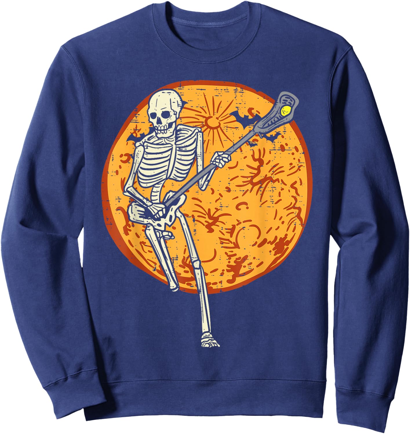 Lacrosse Skeleton Full Moon Sports Halloween Men Women Sweatshirt - Sweatshirt | Navy