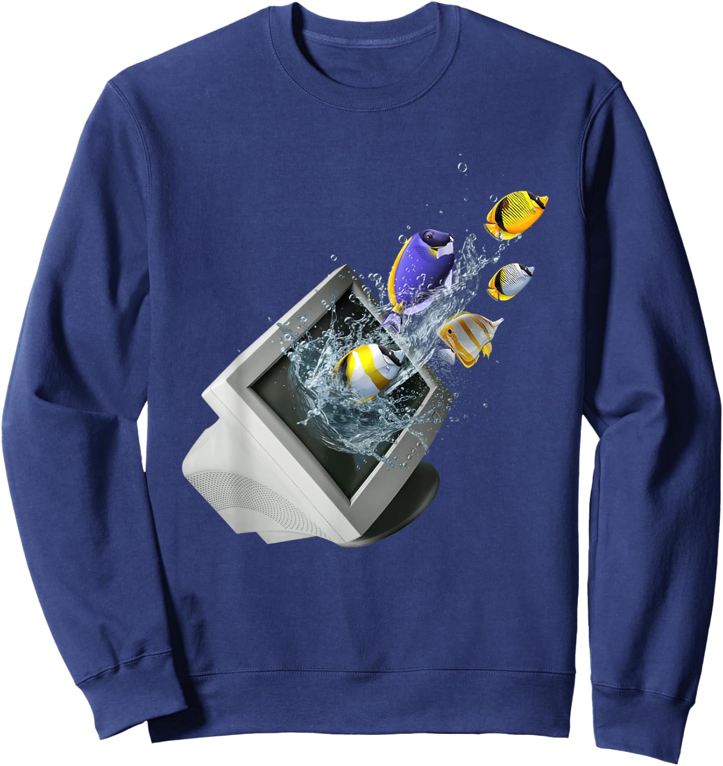 Frutiger Aero Aesthetic Tech Computer Aquarium Fishes Sweatshirt - Sweatshirt | Navy