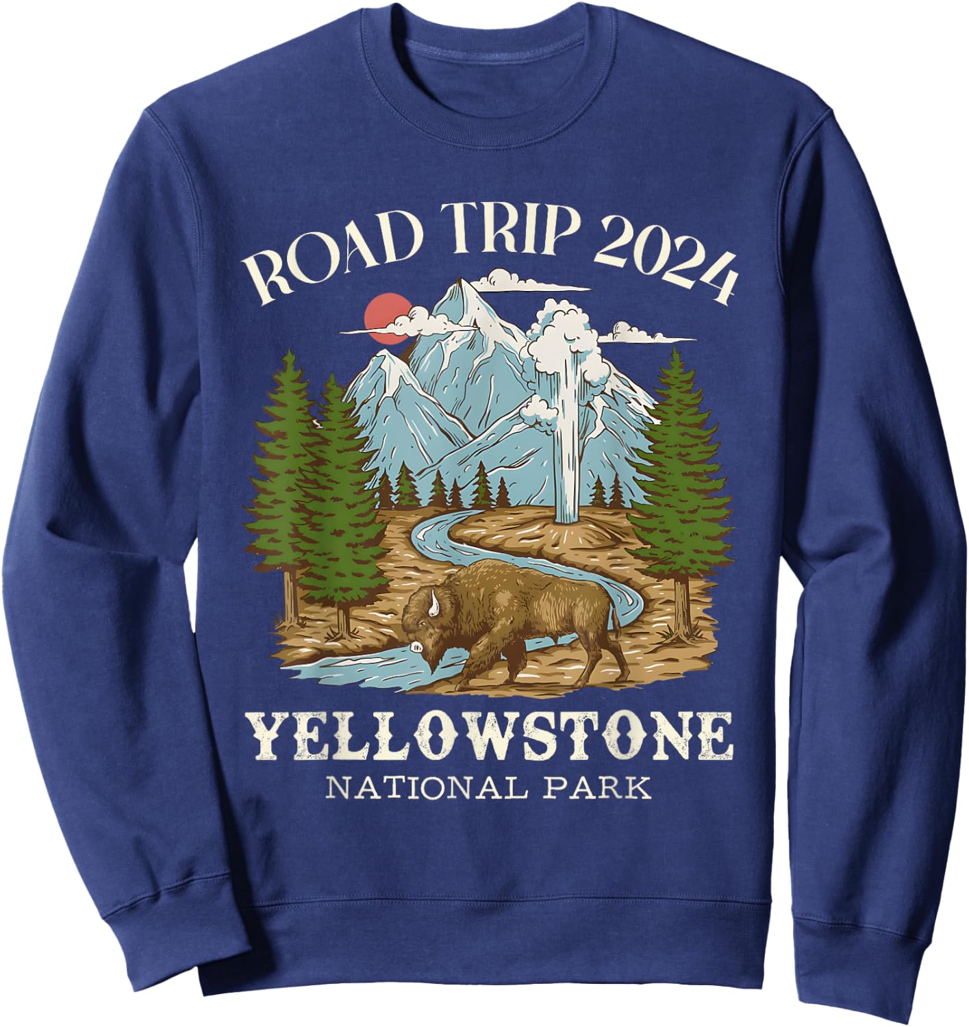 Road Trip 2024 Yellowstone National Park Wilderness Nature , Small, Black Sweatshirt - Sweatshirt | Navy