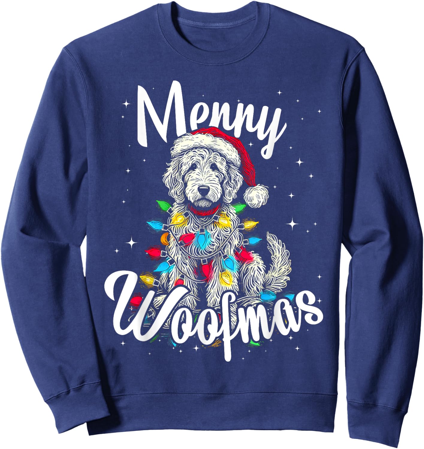 Labradoodle Golden Doodle Dog Merry Woofmas Christmas Lights Sweatshirt - Sweatshirt | Navy