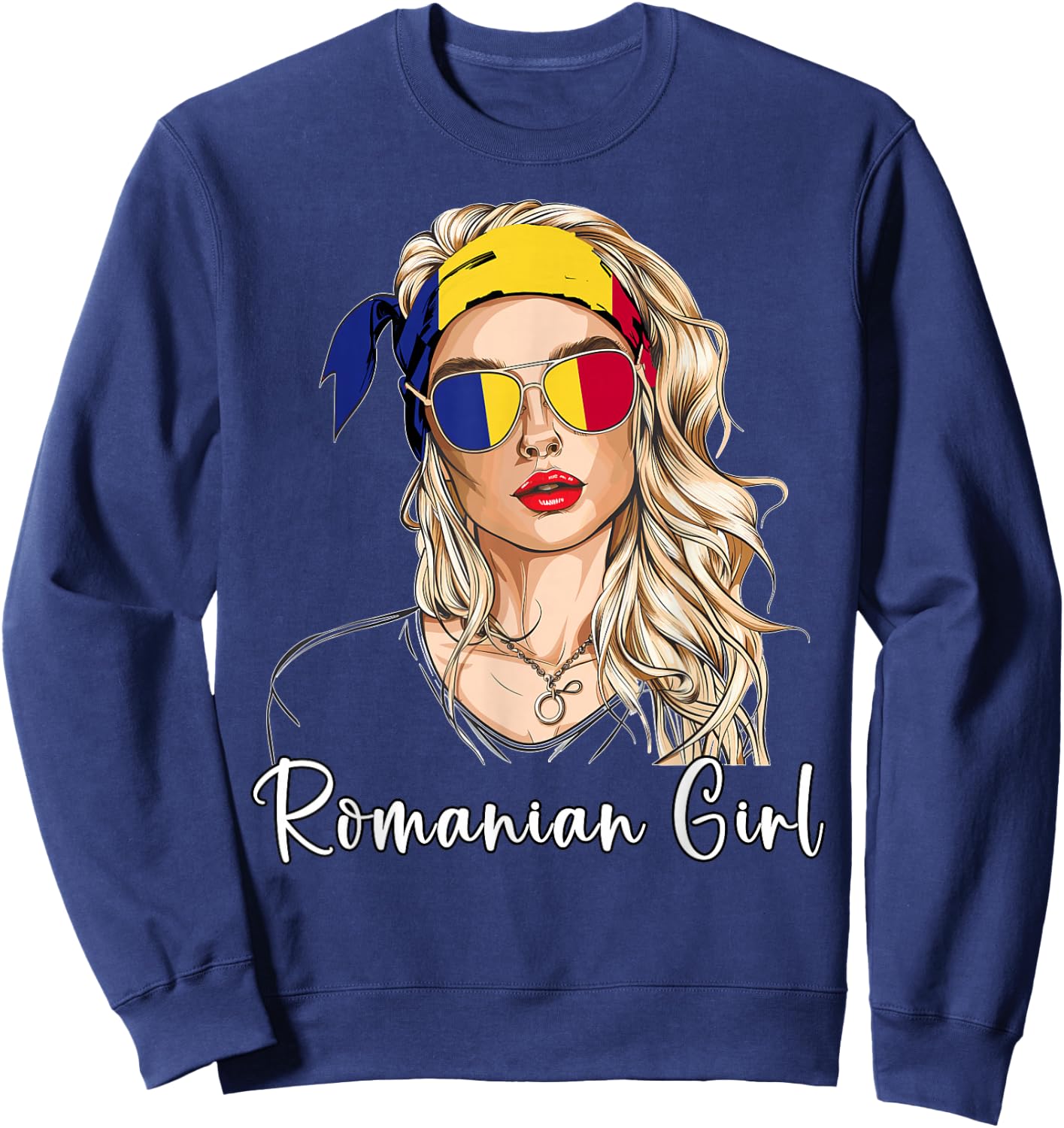 Romanian Flag Outfit for Woman Products Girl Romania Sweatshirt - Sweatshirt | Navy