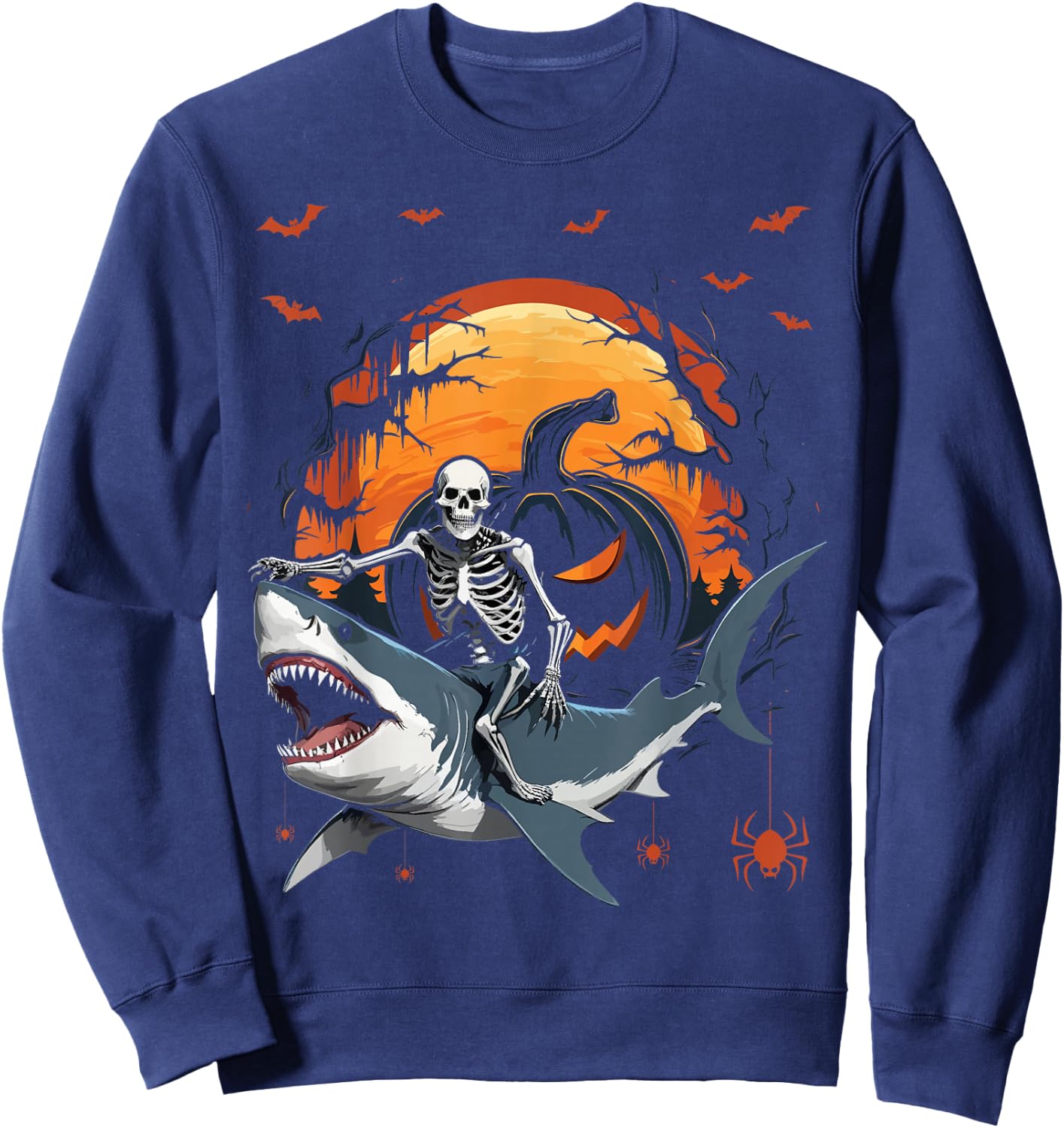 Halloween Skeleton Riding Shark Mummy Boys Kids Toddlers Sweatshirt - Sweatshirt | Navy