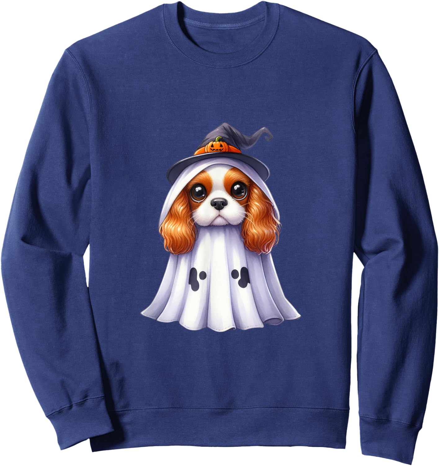 Cute Halloween Cavalier King Charles Spaniel dog as a ghost Sweatshirt - Sweatshirt | Navy