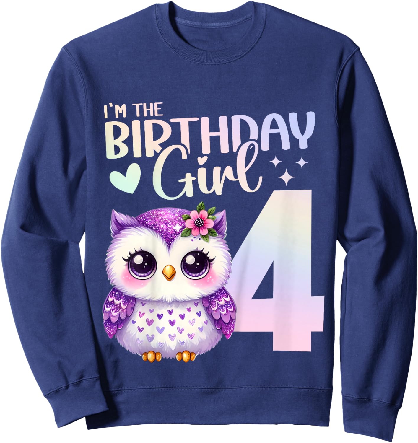 4th Birthday Owl Animals Fourth birthday girl 4 years Sweatshirt - Sweatshirt | Navy